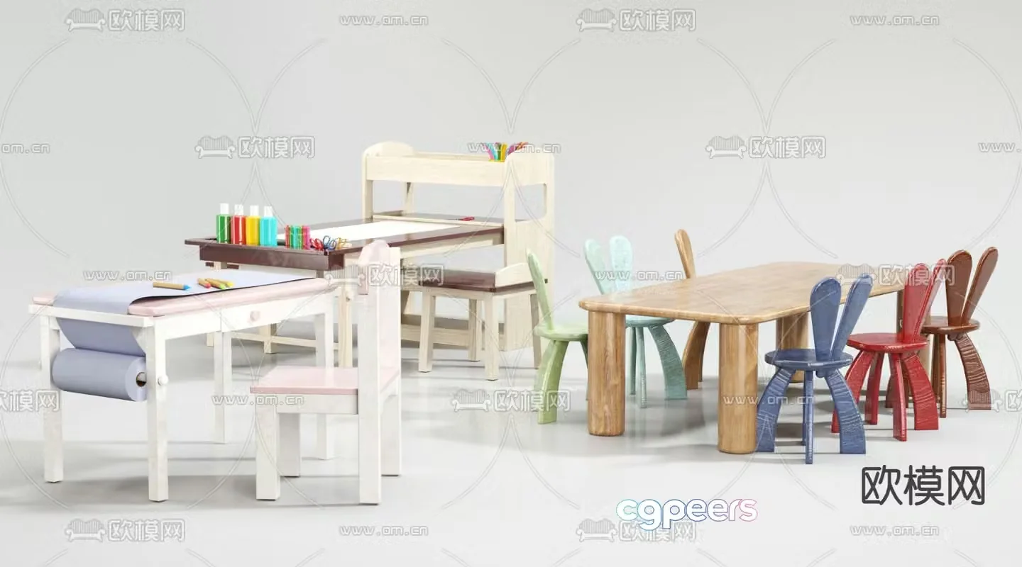 Modern children’s table and chair 3d model