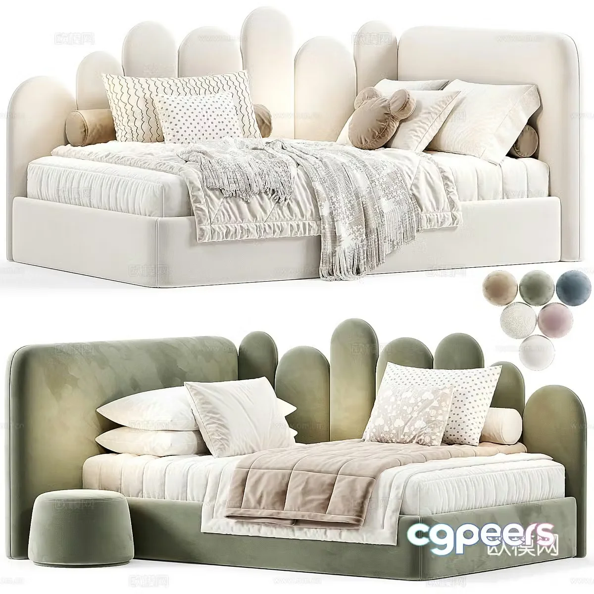 Modern cream style children’s fabric sofa bed 3d model