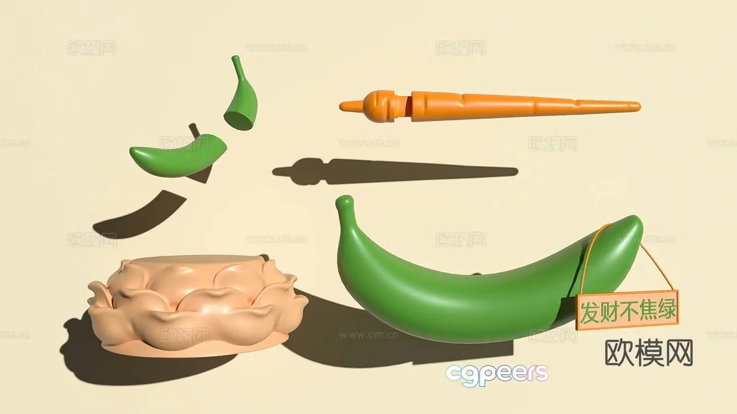 Cartoon base Banana Lotus Radish Sculpture Trendy toy figure 3D model