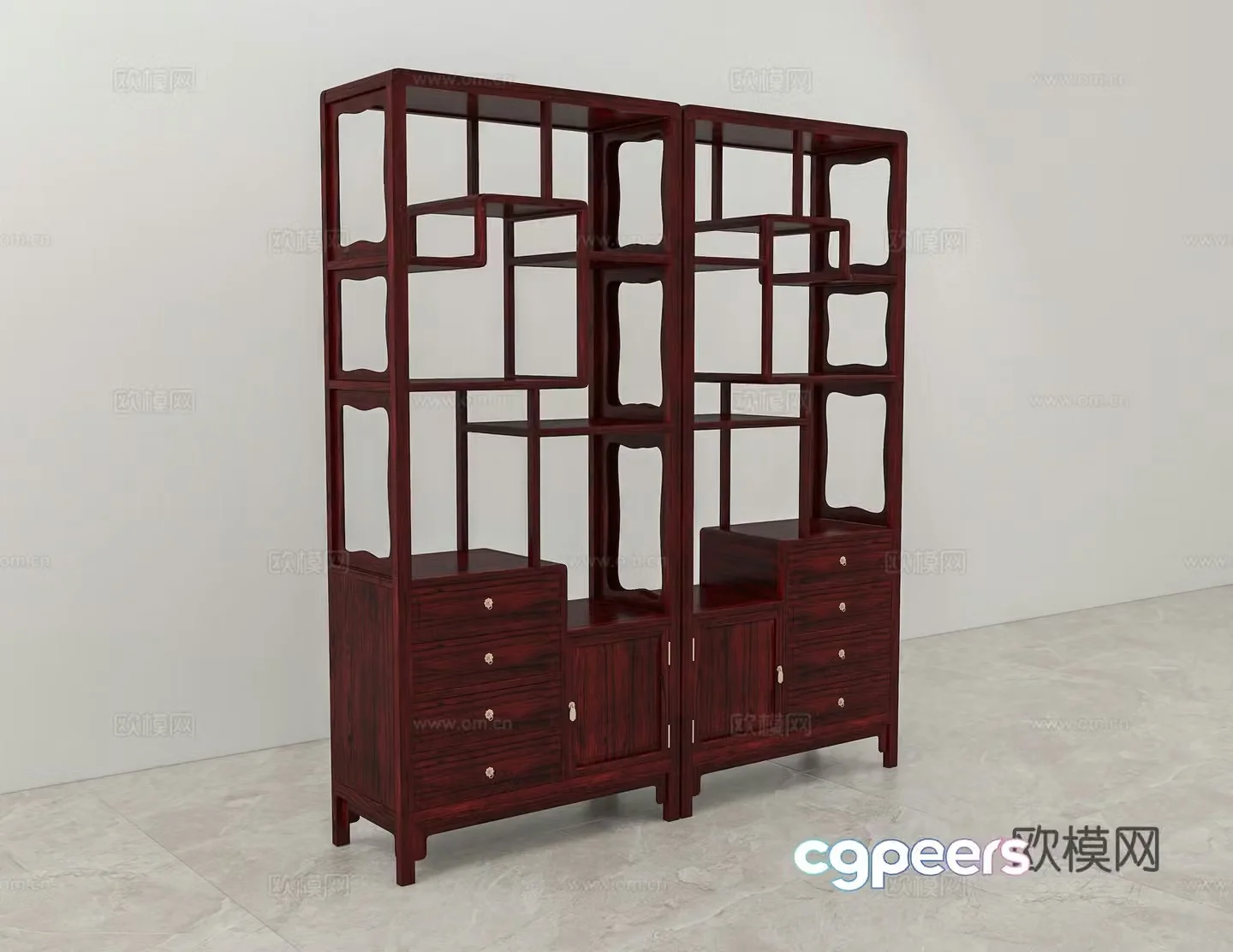 Chinese style boulevard solid wood mahogany 3D model