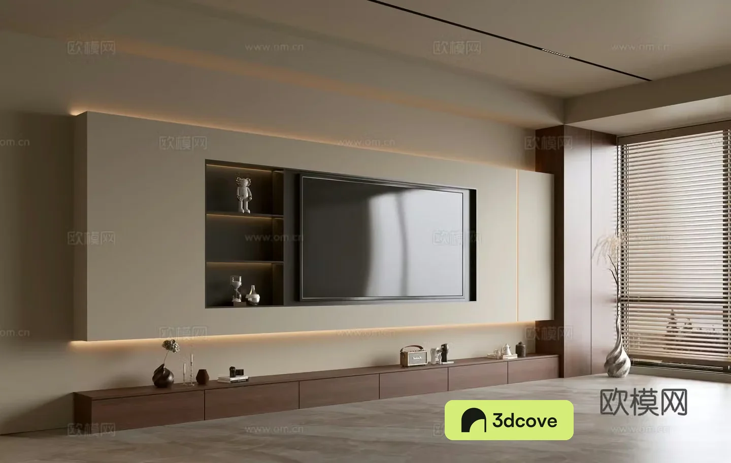 Middle-aged and silent living room Song style living room Light luxury TV background wall combination Coffee table Sofa combination 3D model