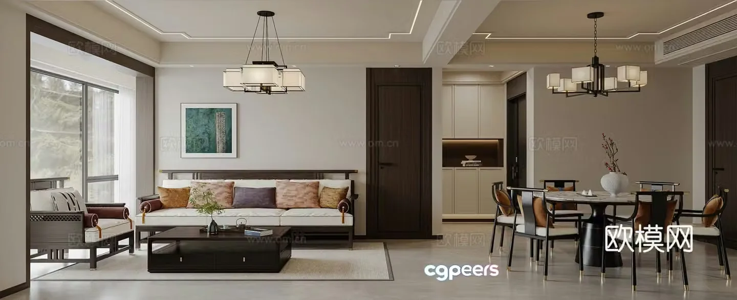 New Chinese style living and dining room 3D model