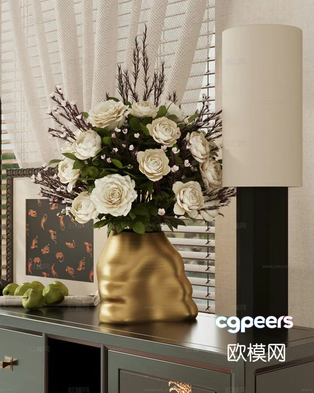 Flowers metal vase flower art fake flowers immortal flowers living room vase ornaments sales office flower art 3D model
