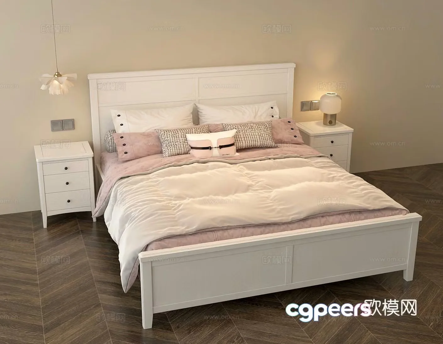 French American -style bedside table chandeliers 3D model