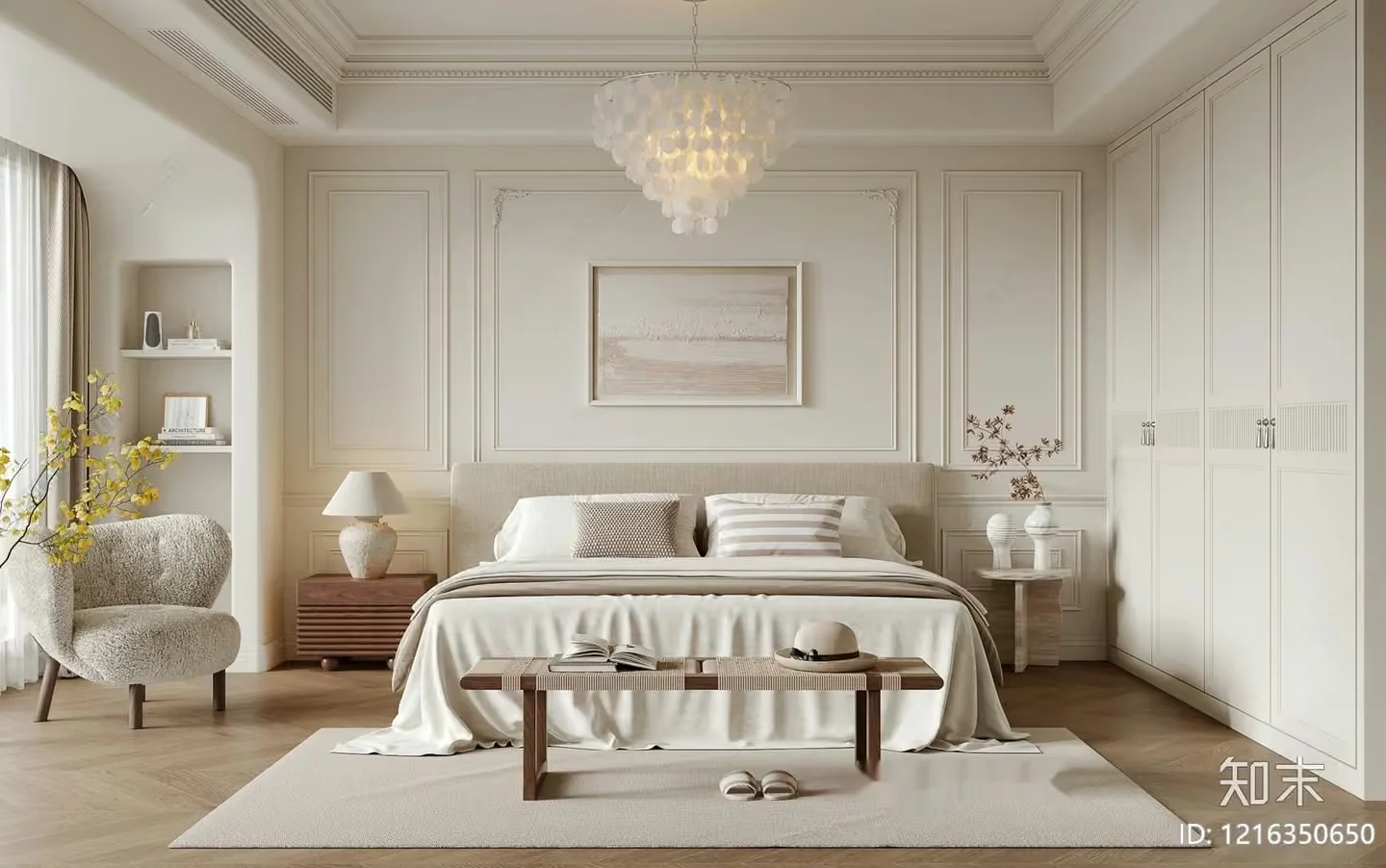 Cozy White Bedroom 3D Model – 13518 – VRAY Render