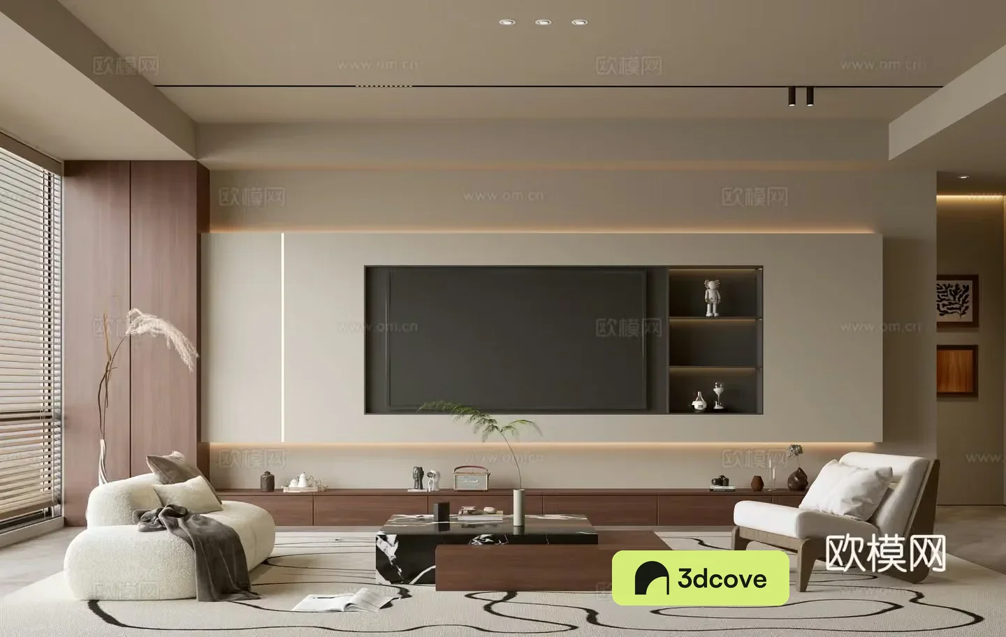 Middle-aged and silent living room Song style living room Light luxury TV background wall combination Coffee table Sofa combination 3D model