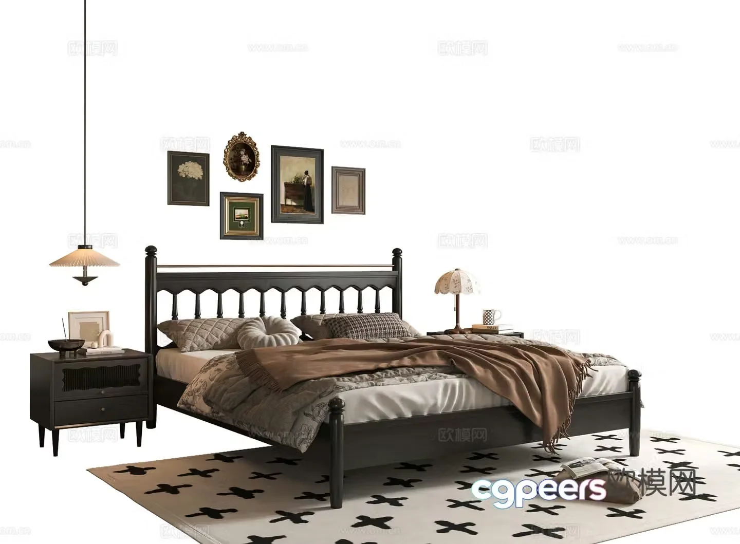 French double bed 3d model