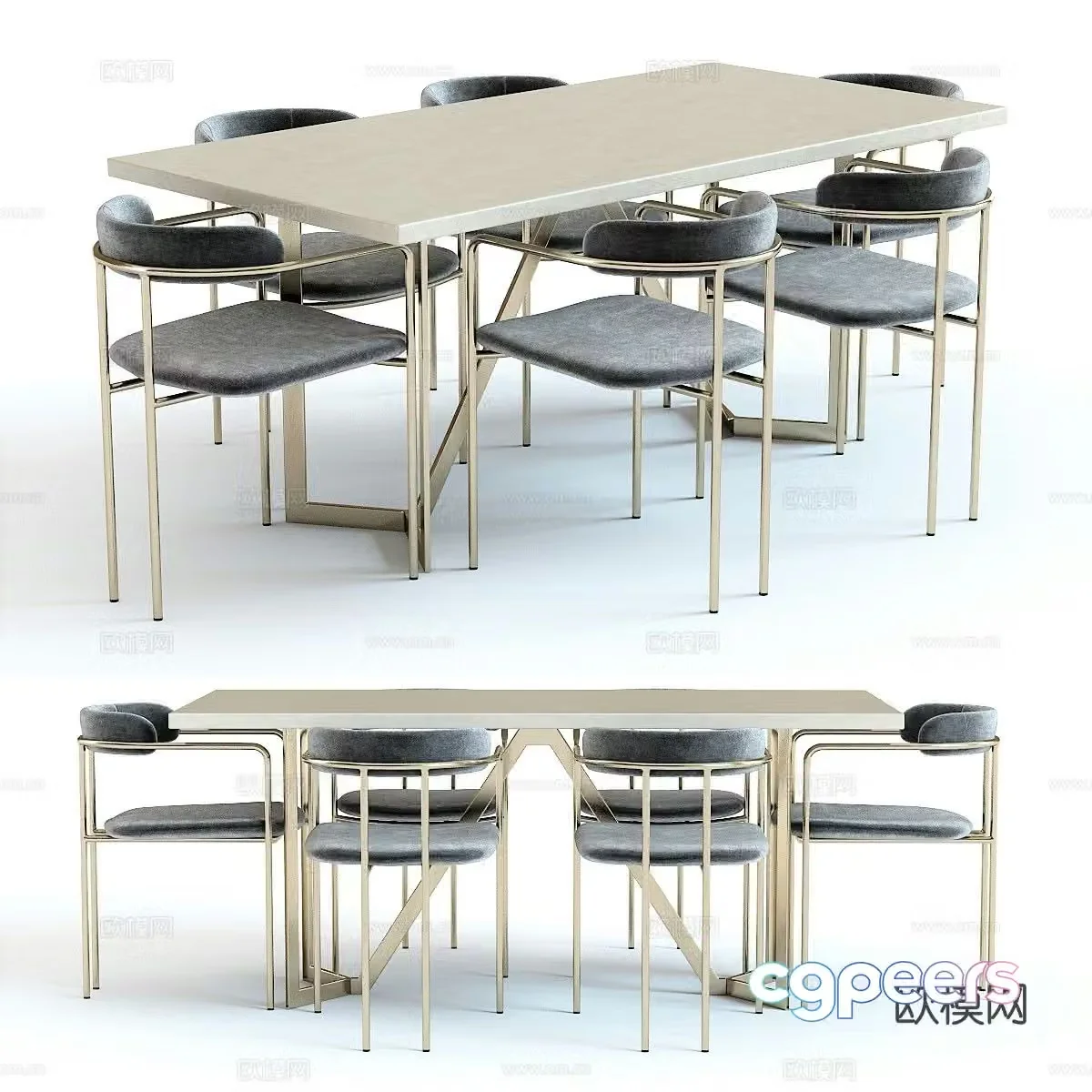 Modern dining table and chairs 3d model