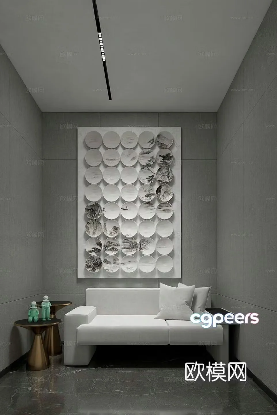 Modern sales office reception room sofa combination art painting 3d model