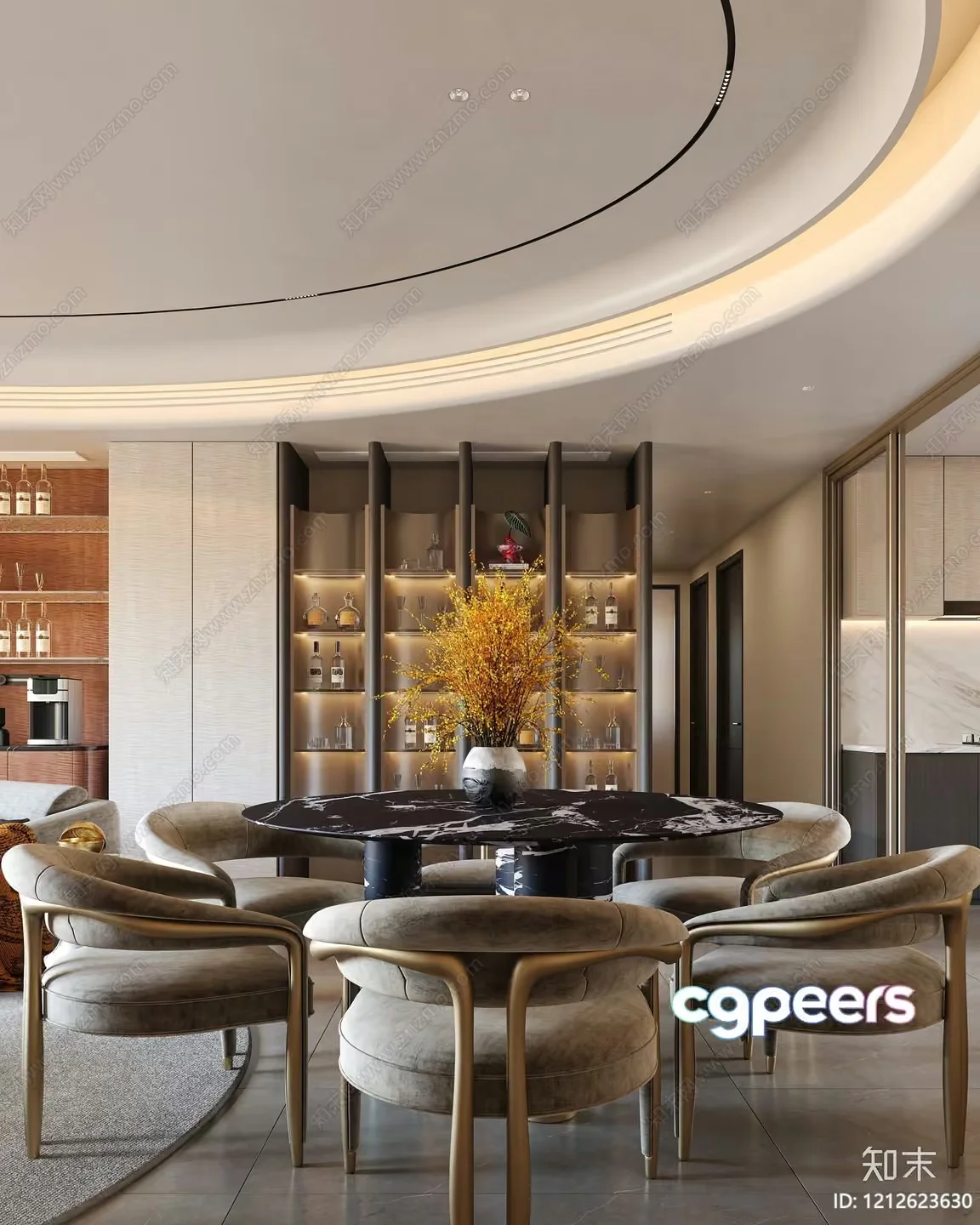 Modern Dining Room 3D Model – 3003 – VRAY Render