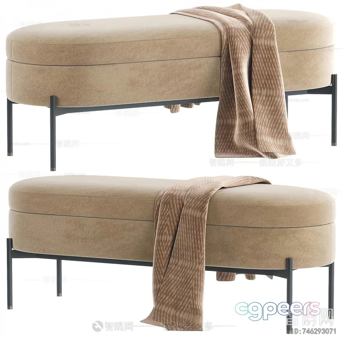 Modern Bench With Blanket 3D Model – 9282 – VRAY Render