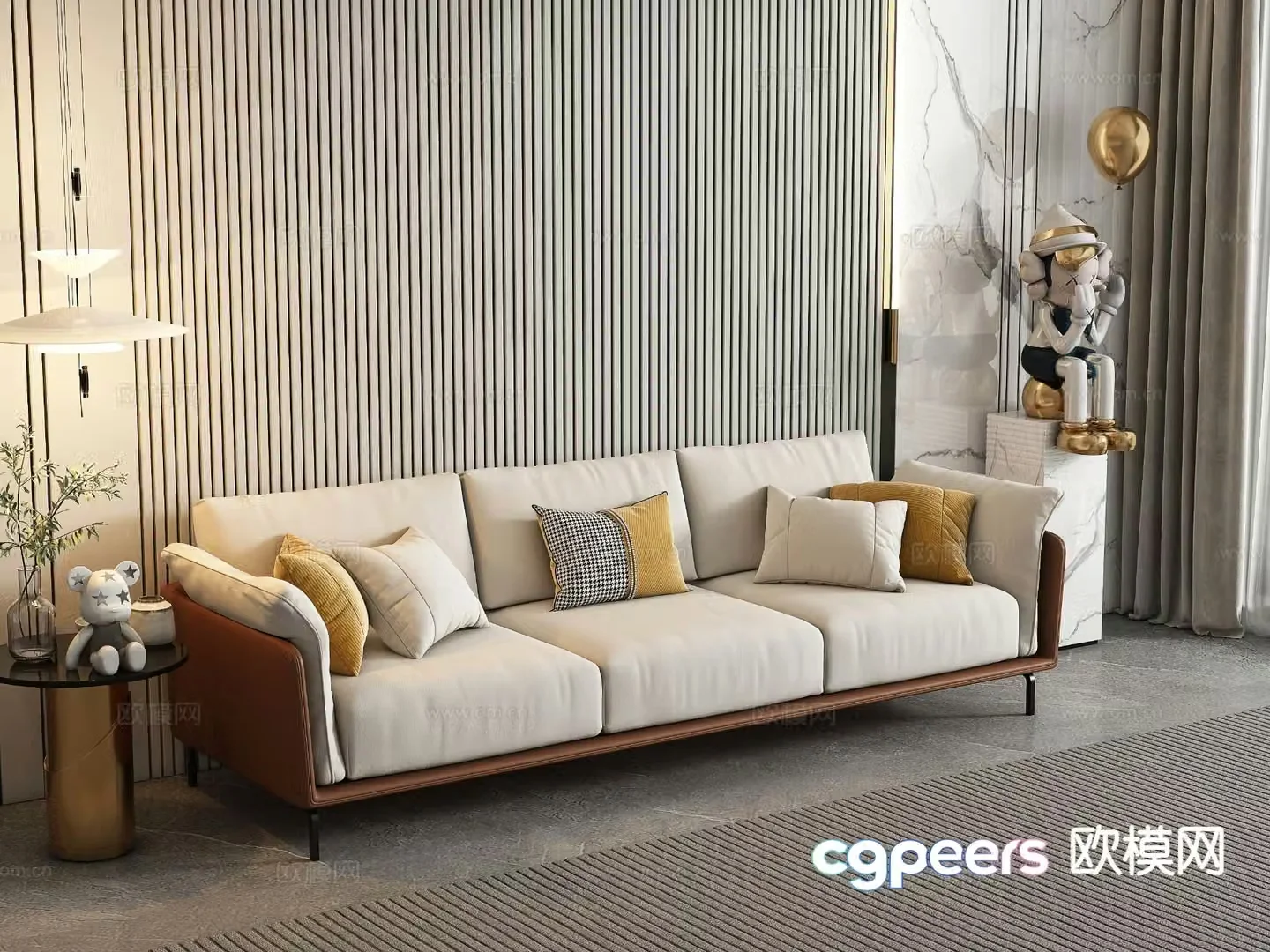 Modern three-seat sofa 3d model