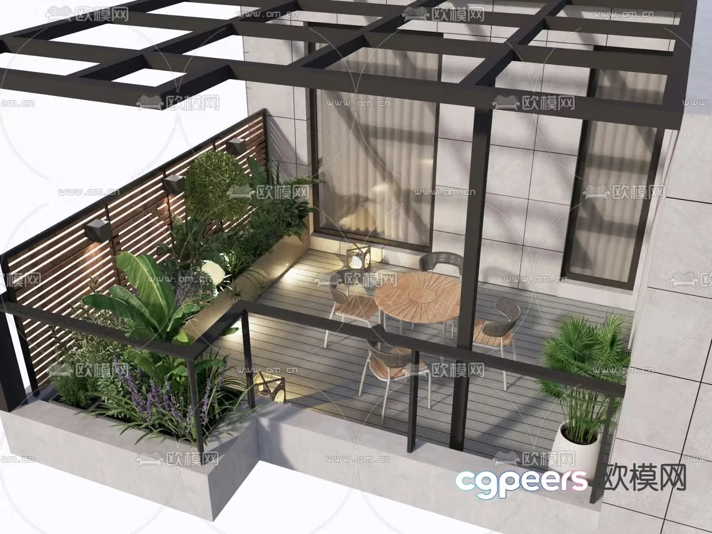 Modern roof garden 3d model