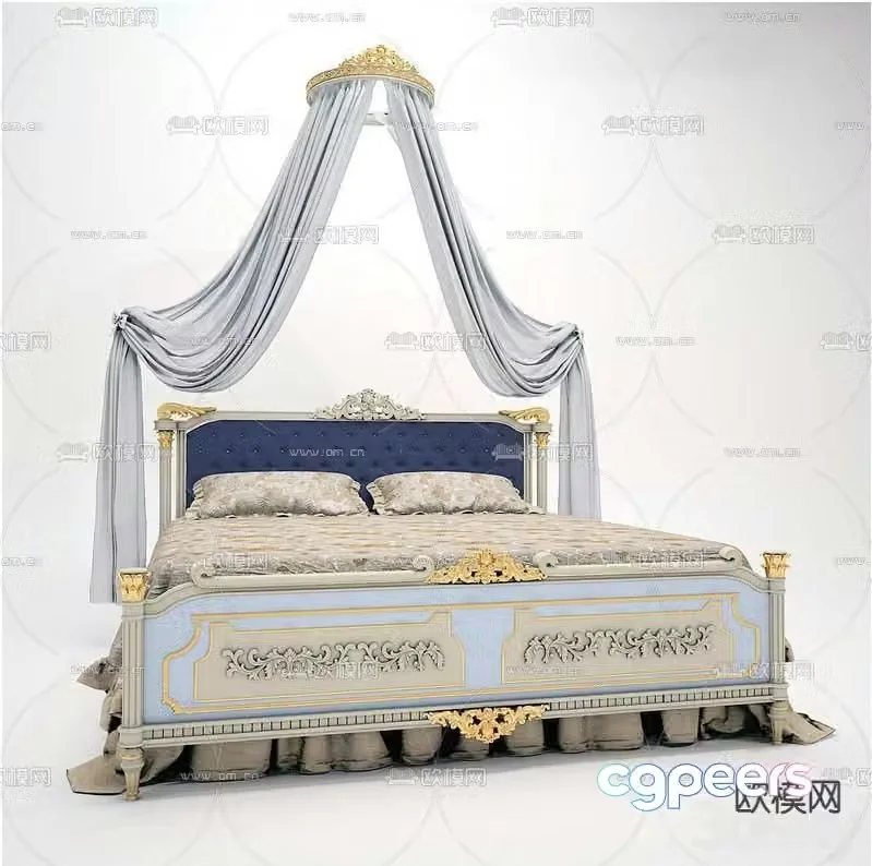 European double bed 3d model