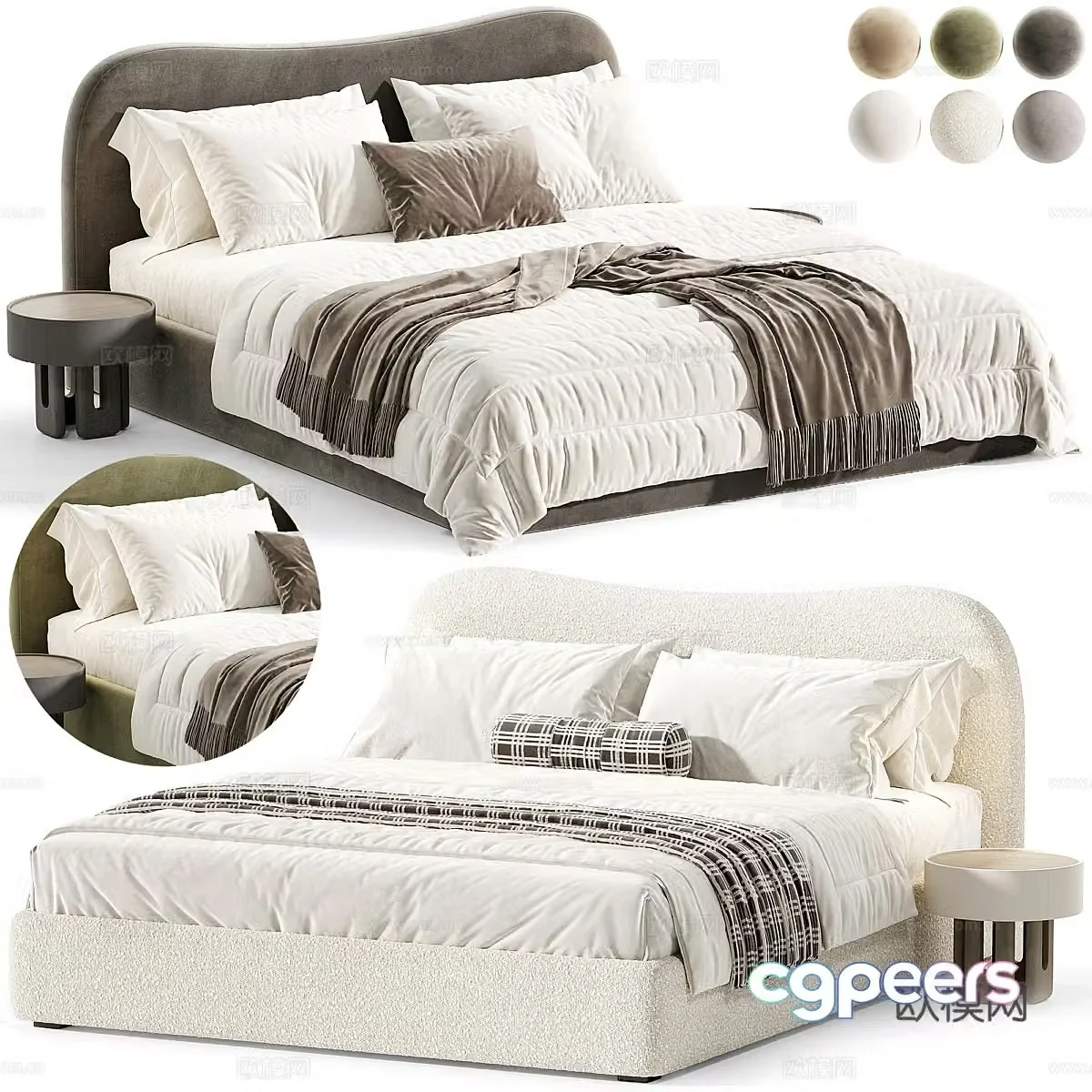 New Chinese style Jeyfris fabric double bed 3D model