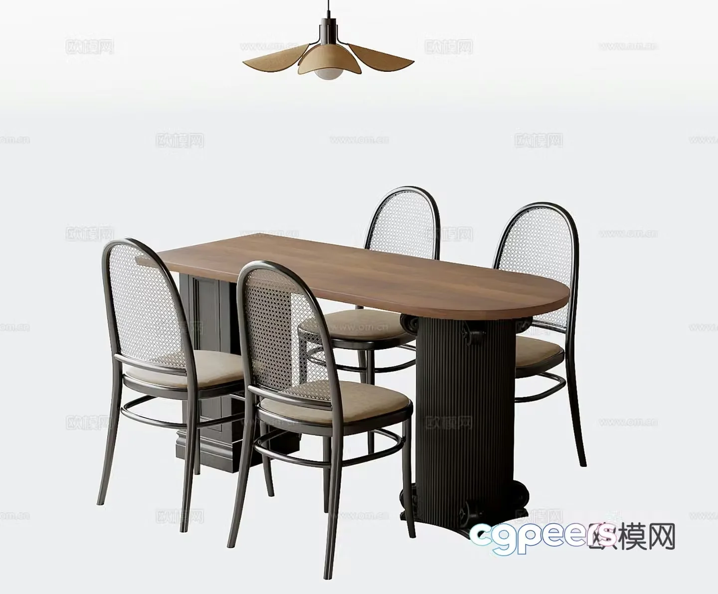 French dining table and chairs solid wood dining table 3d model