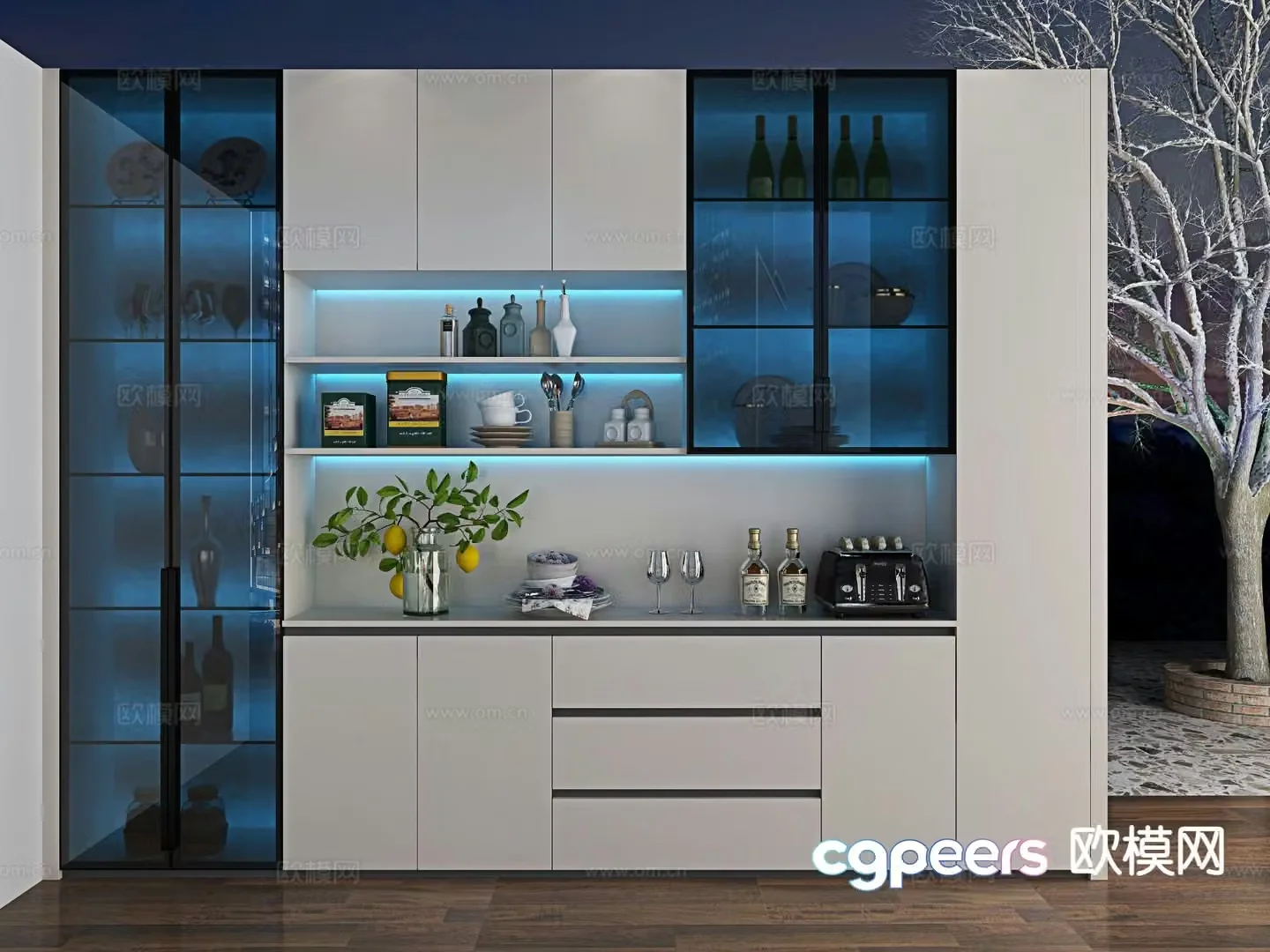 Glass sideboard wine cabinet 3d model