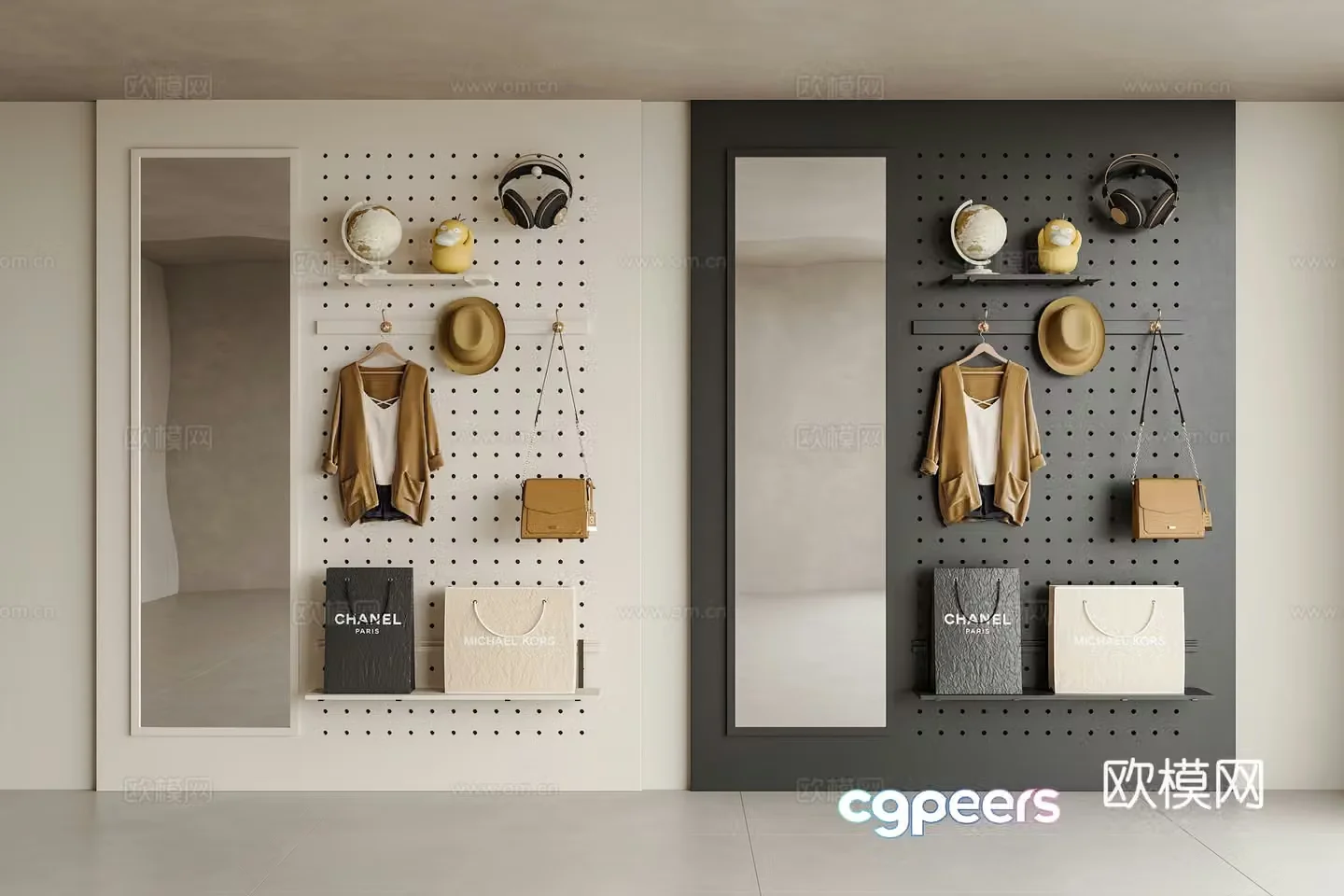Modern hole board hole board dressing mirror hole board storage rack hole board hanging hanger clothes hook 3D model