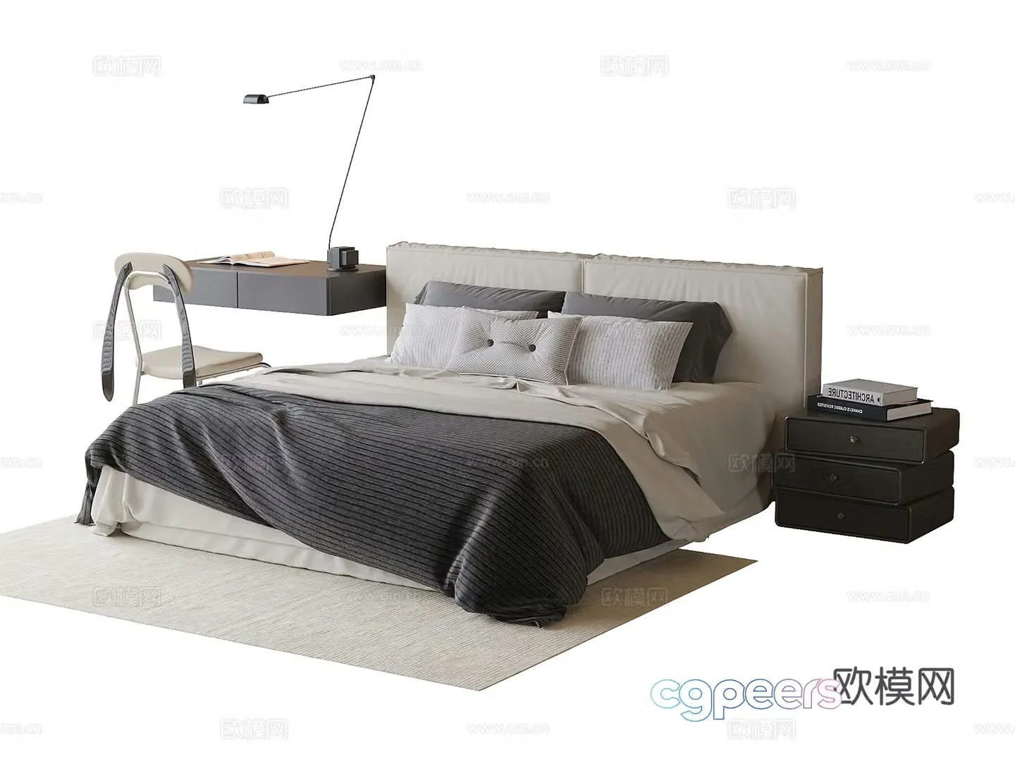 Modern children’s bed nightstand children’s desk chair 3d model