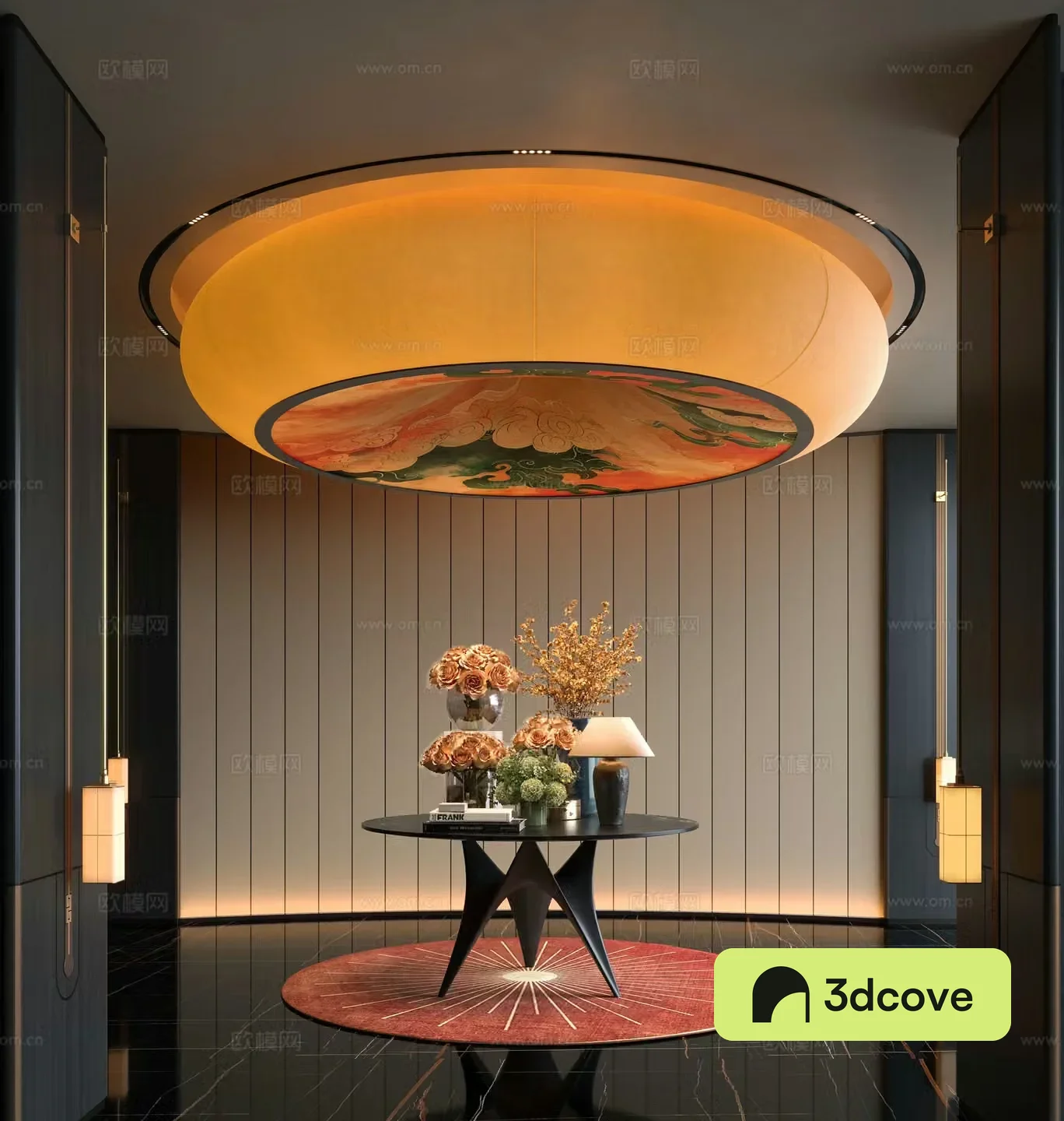 Modern hotel hall floral installation end viewing platform