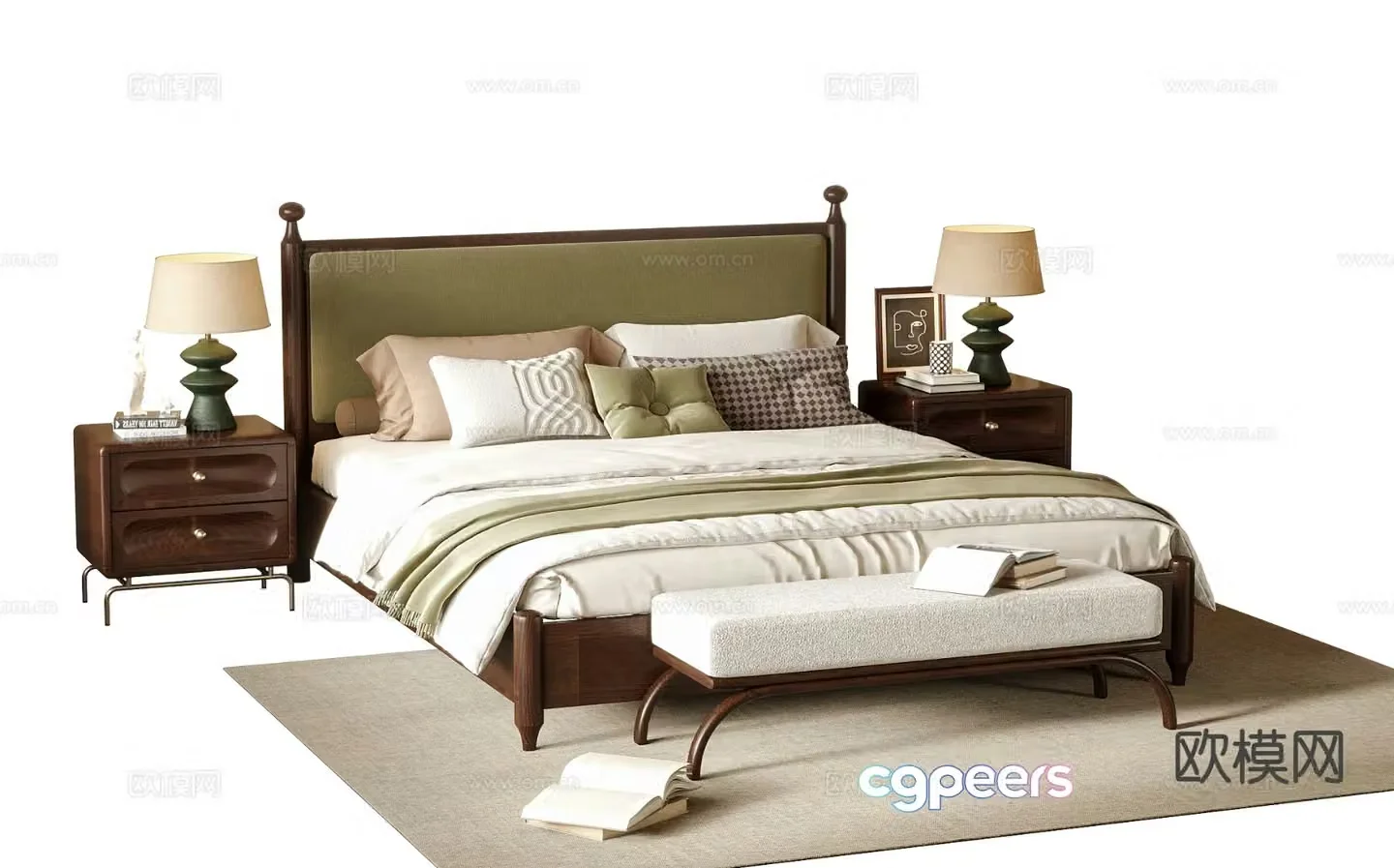 Medieval style double bed 3d model