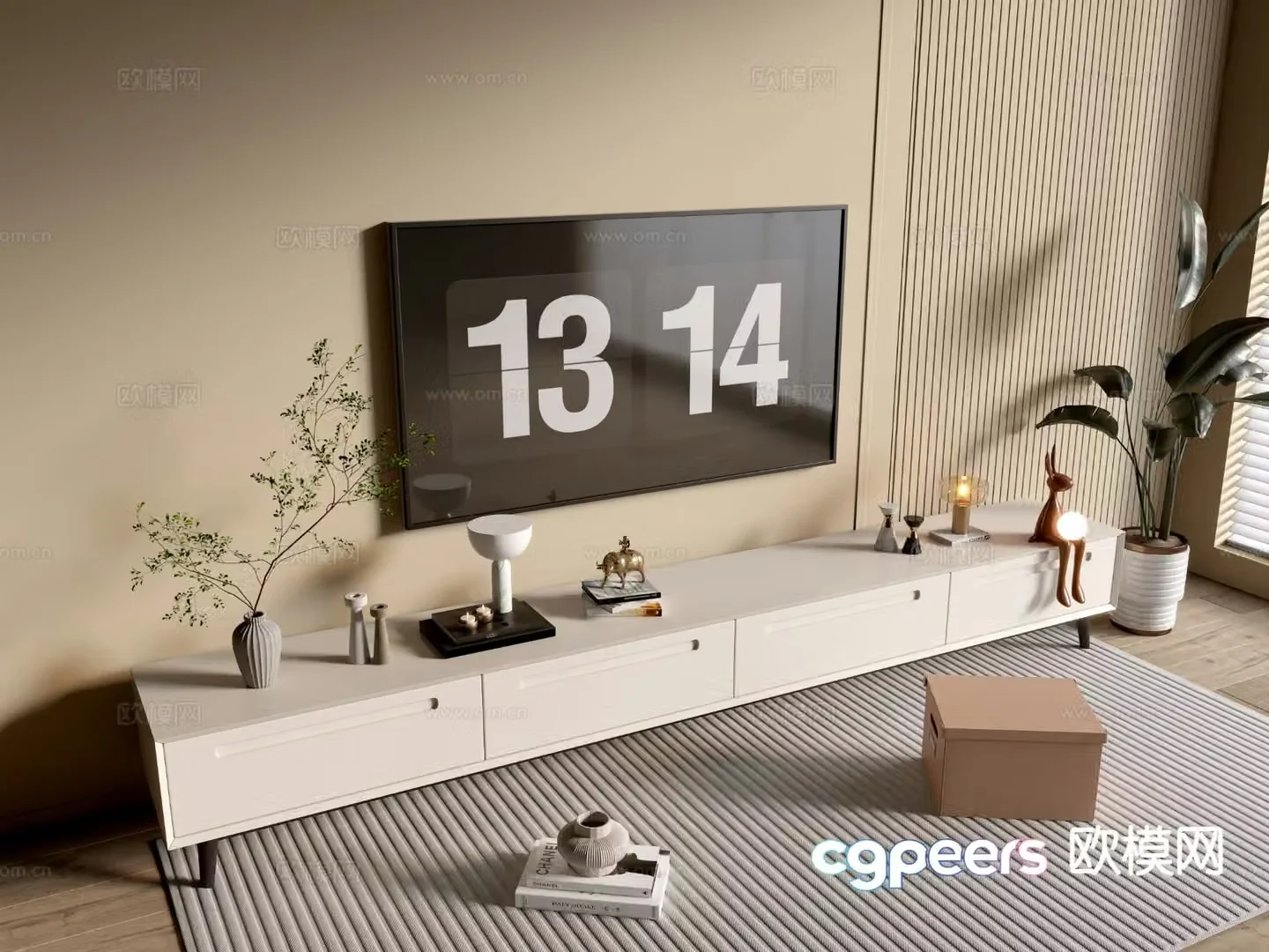 Cream style TV cabinet base cabinet 3D model
