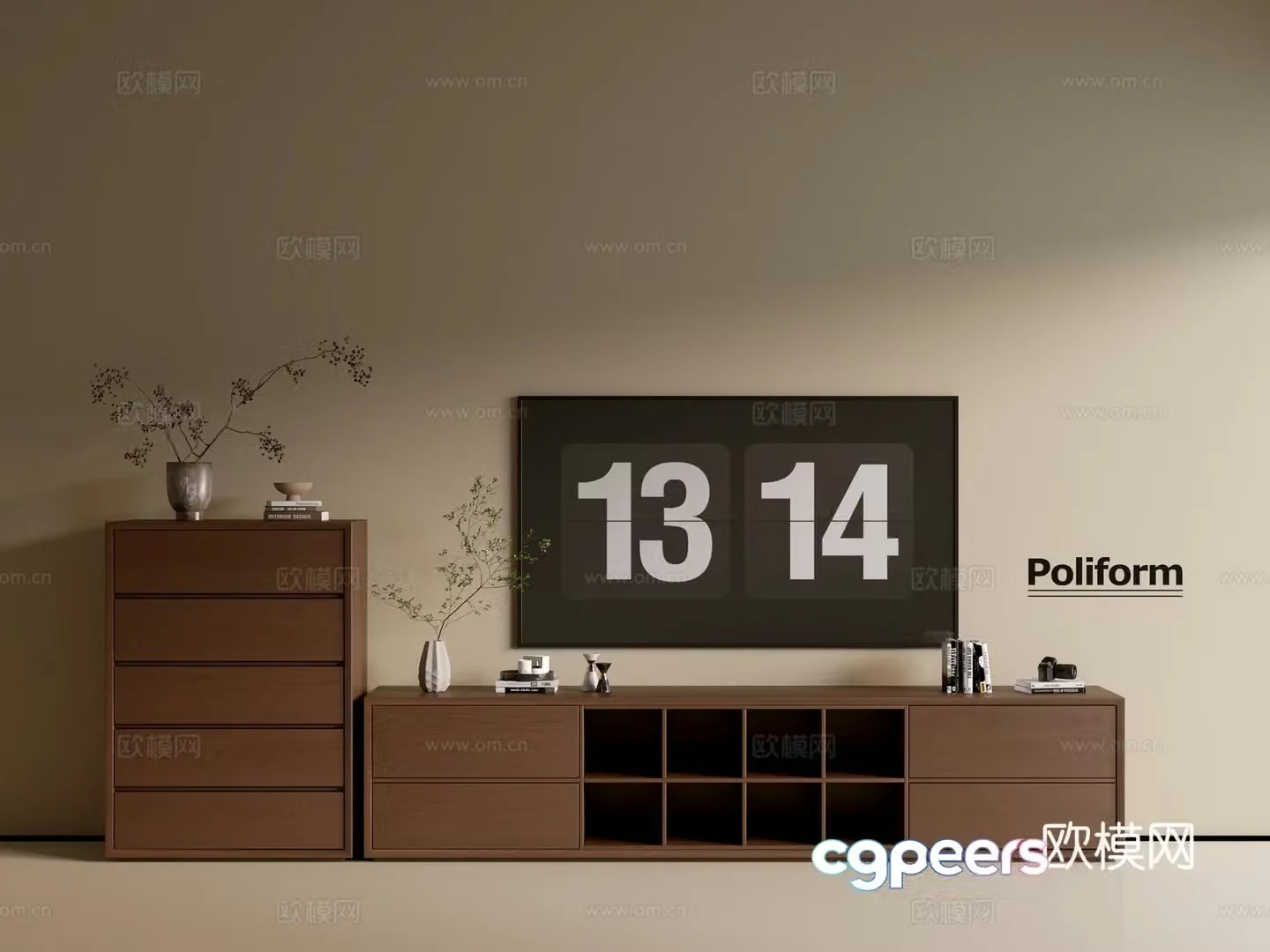 Modern wood grain TV cabinet simple side cabinet chest of drawers low cabinet whole cabinet side cabinet balcony 3D model