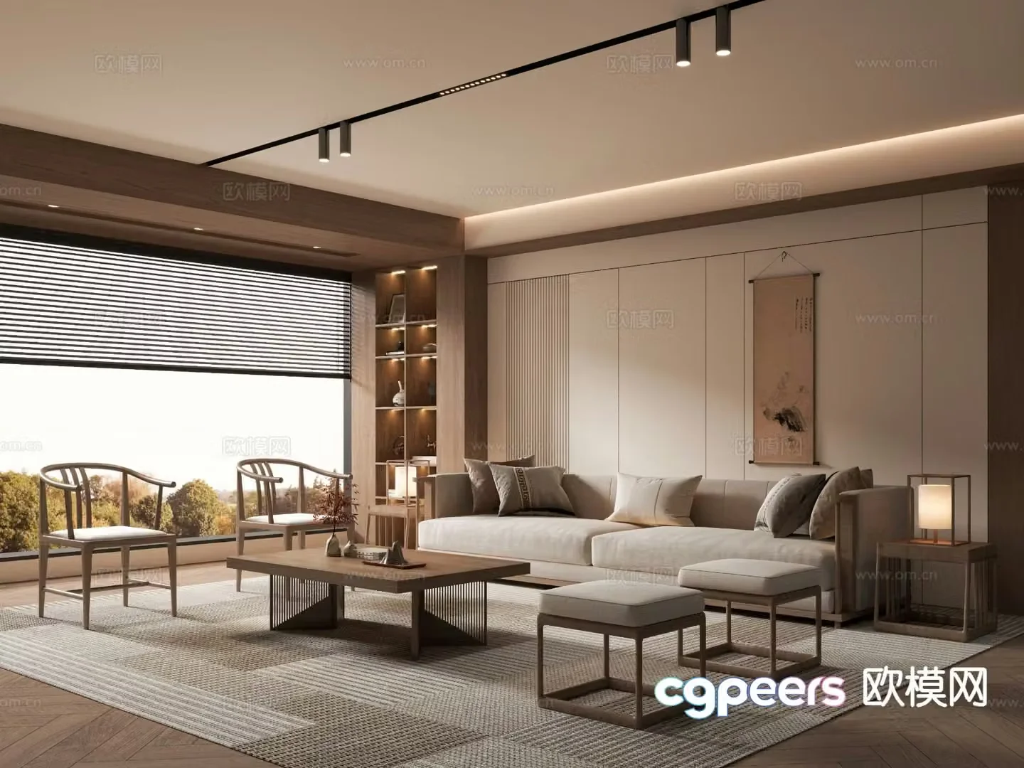 New Chinese Zen living room Song style aesthetic living room 3D model