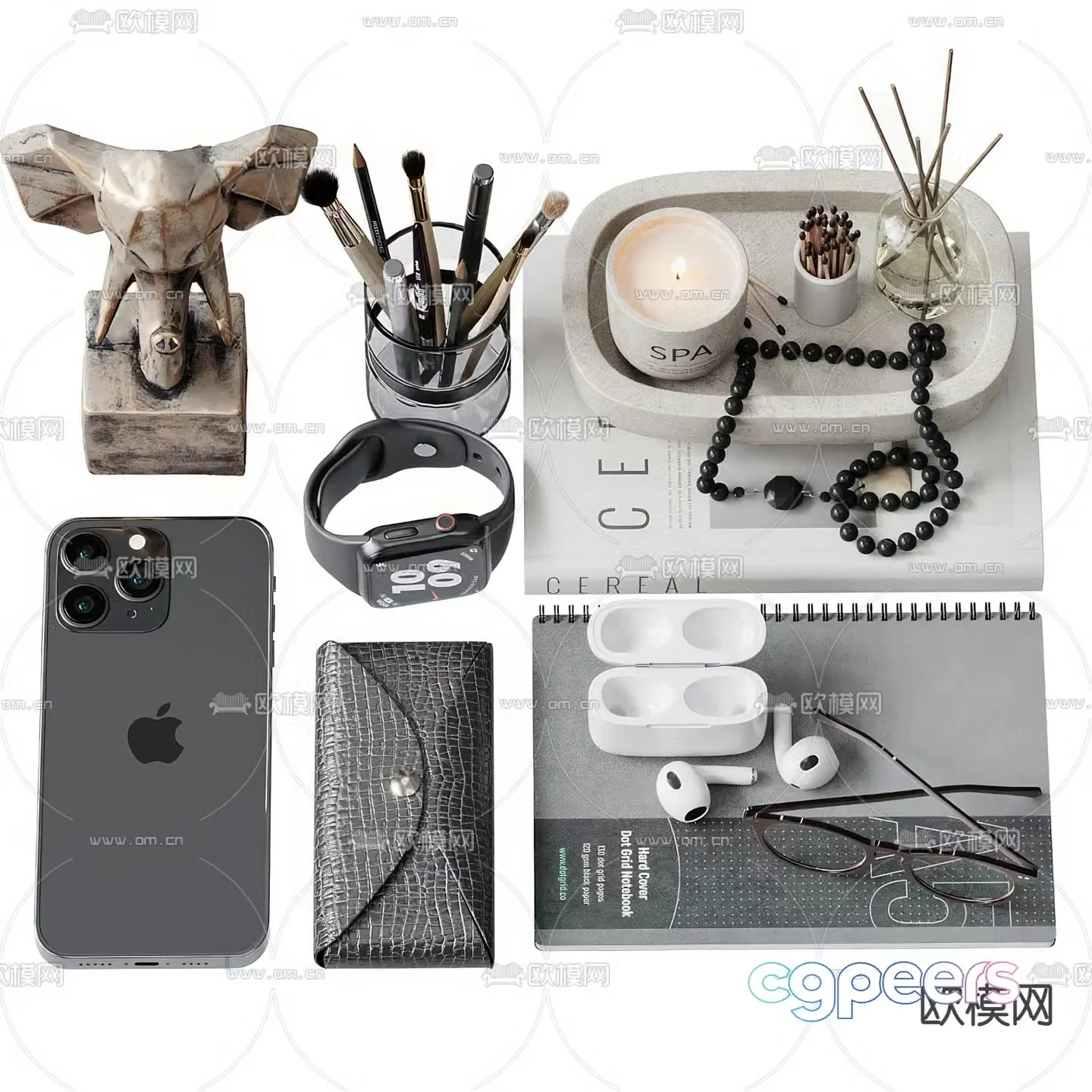 Office supplies desktop accessories mobile phones glasses 3D model