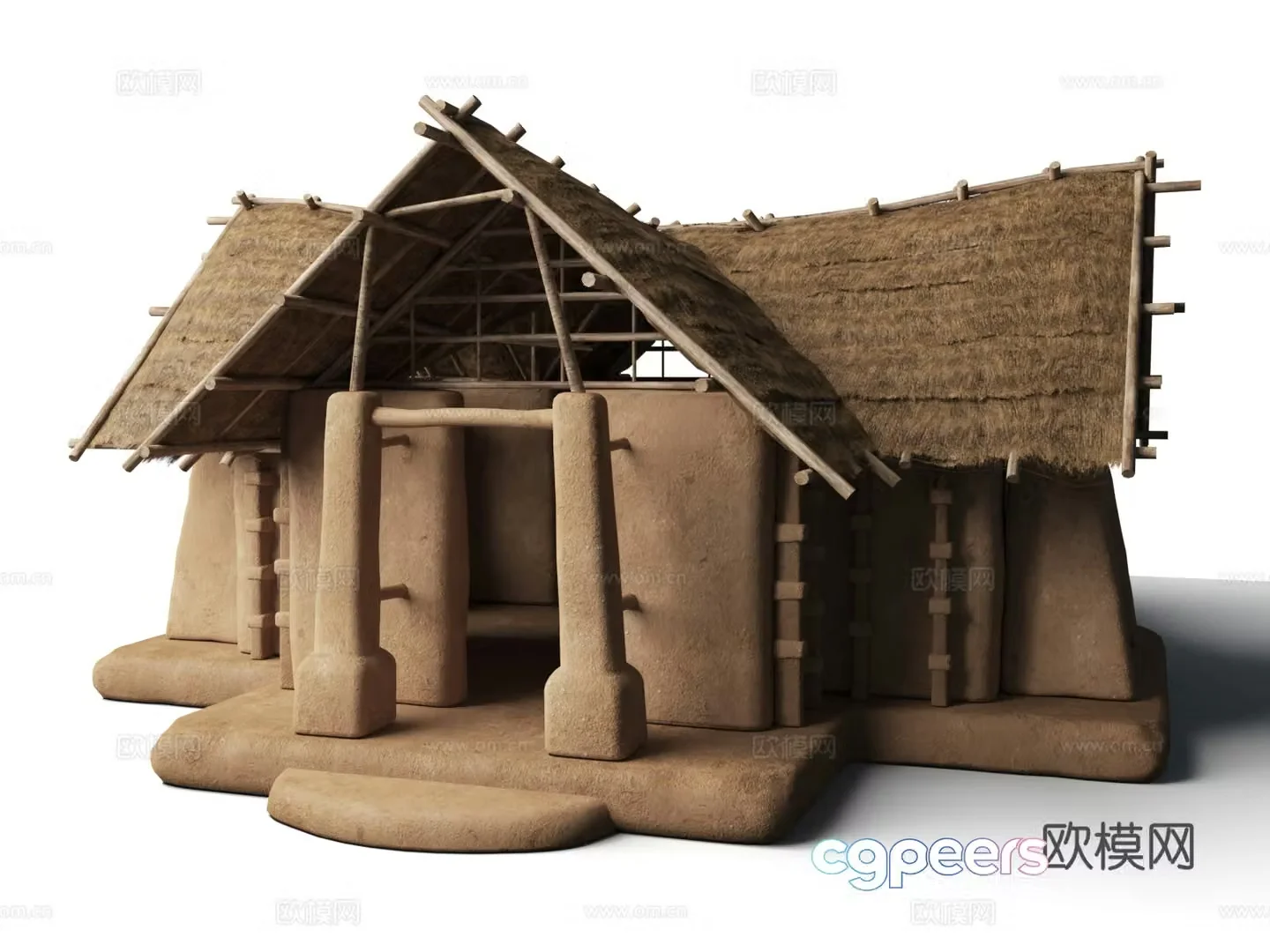 Ancient Primitive Man Thatched House Architecture Ancient Man Ruins Thatched House Primitive Man Tribe Middle 3D Model