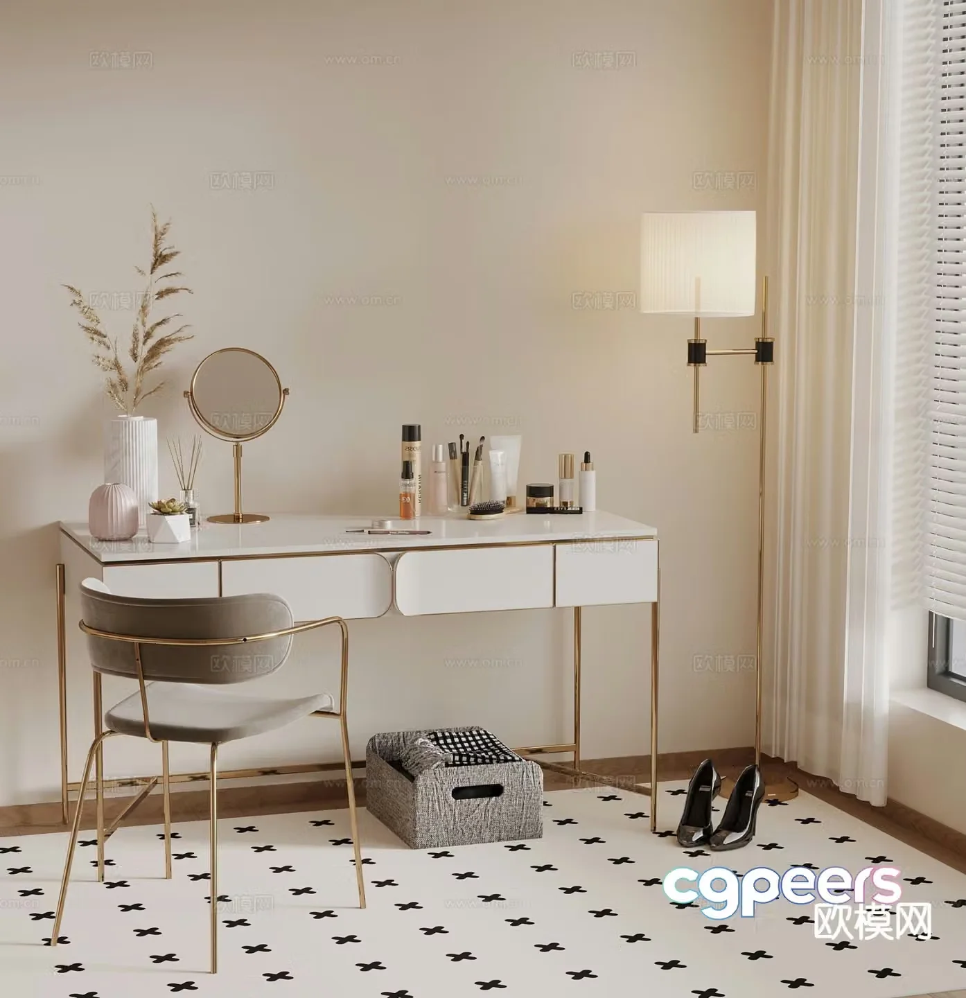 Cream style dresser dresser 3d model