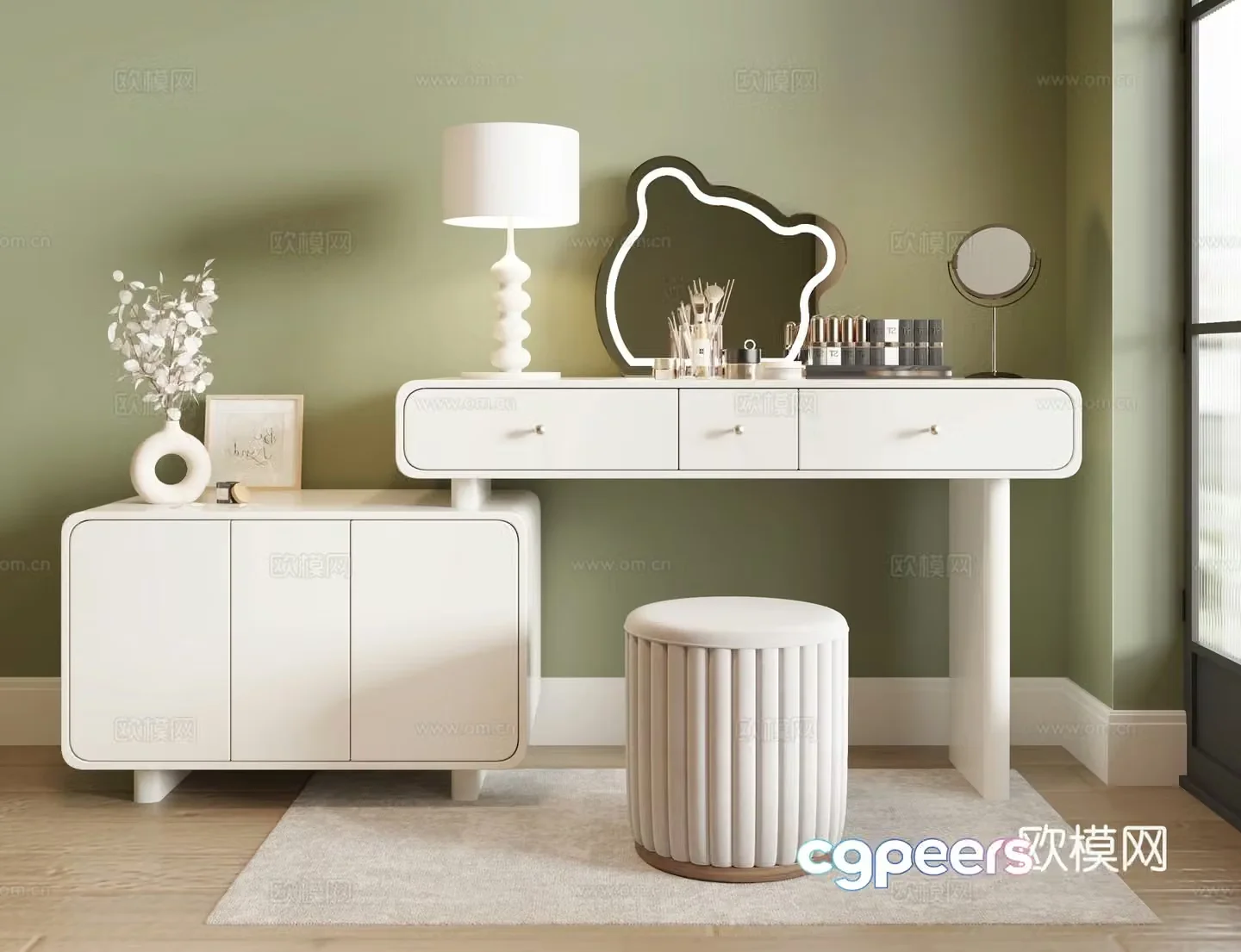 Cream style dressing table dressing table 3d model