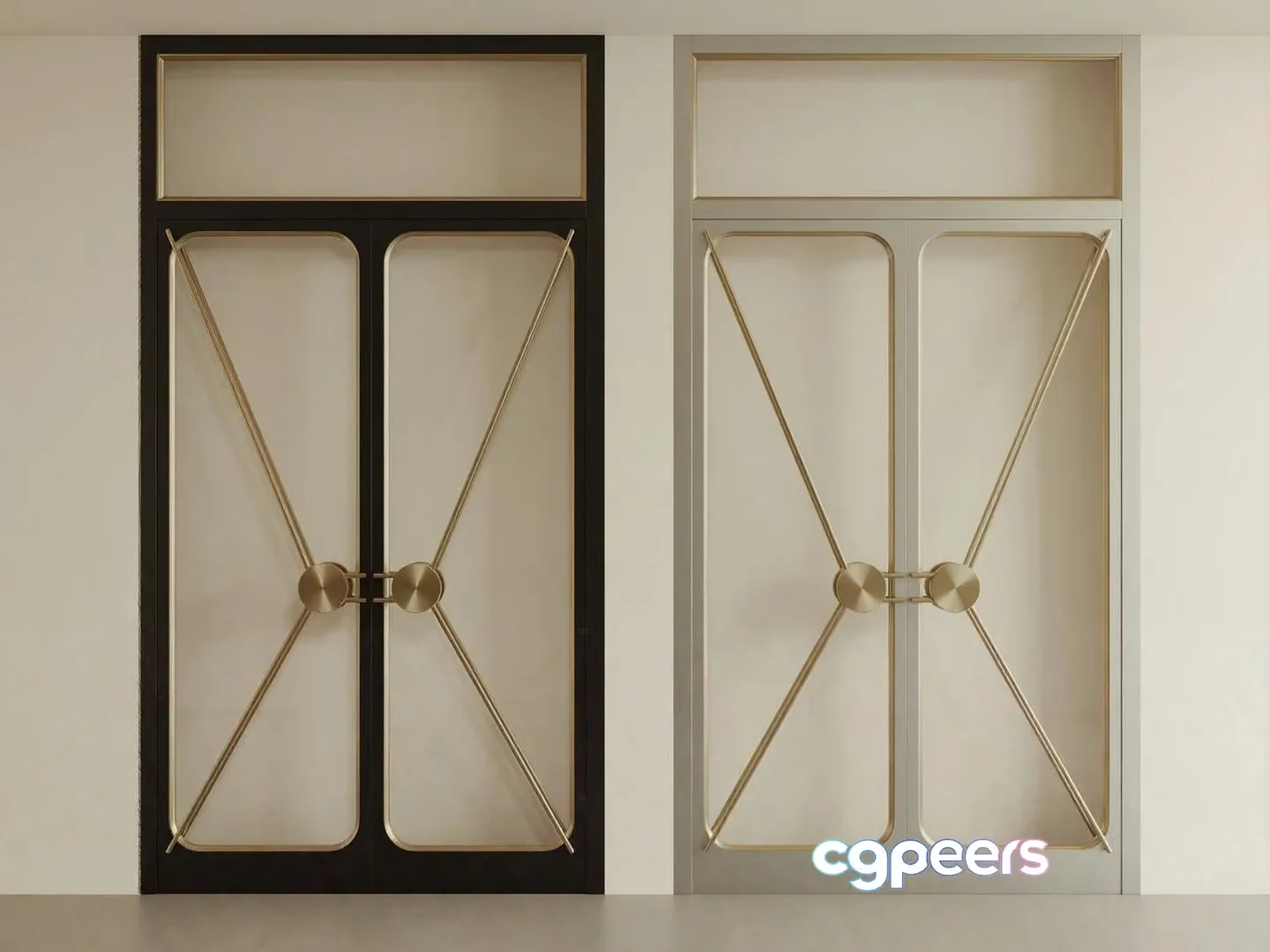 A Pair Of Doors With Gold Accents 3D Model – 16627 – VRAY Render