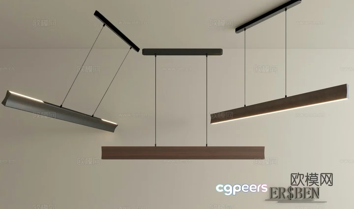 Chinese restaurant chandeliers one-line strip dining table lamp walnut wooden dining lamp designer artistic creative lamp 3d model