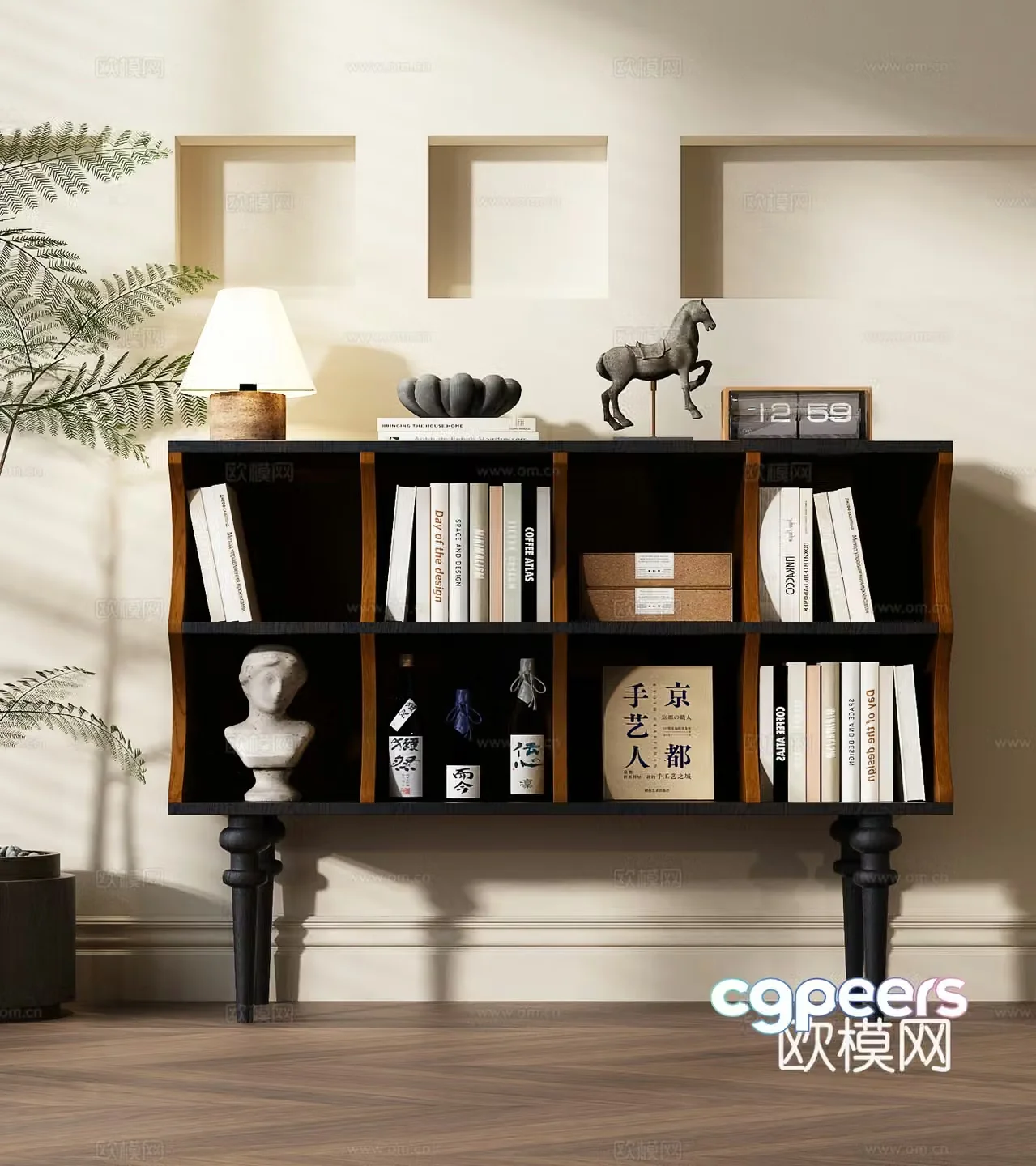 French retro sideboard low bookcase 3d model