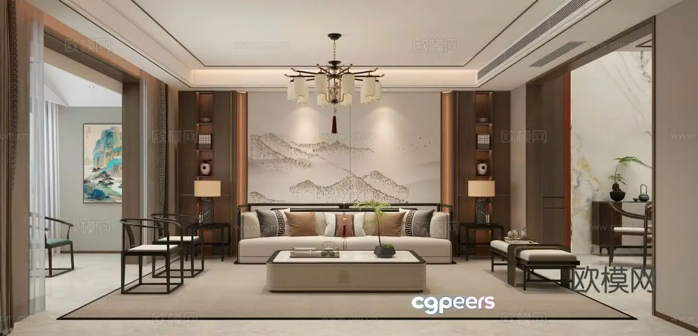 New Chinese style living room 3d model