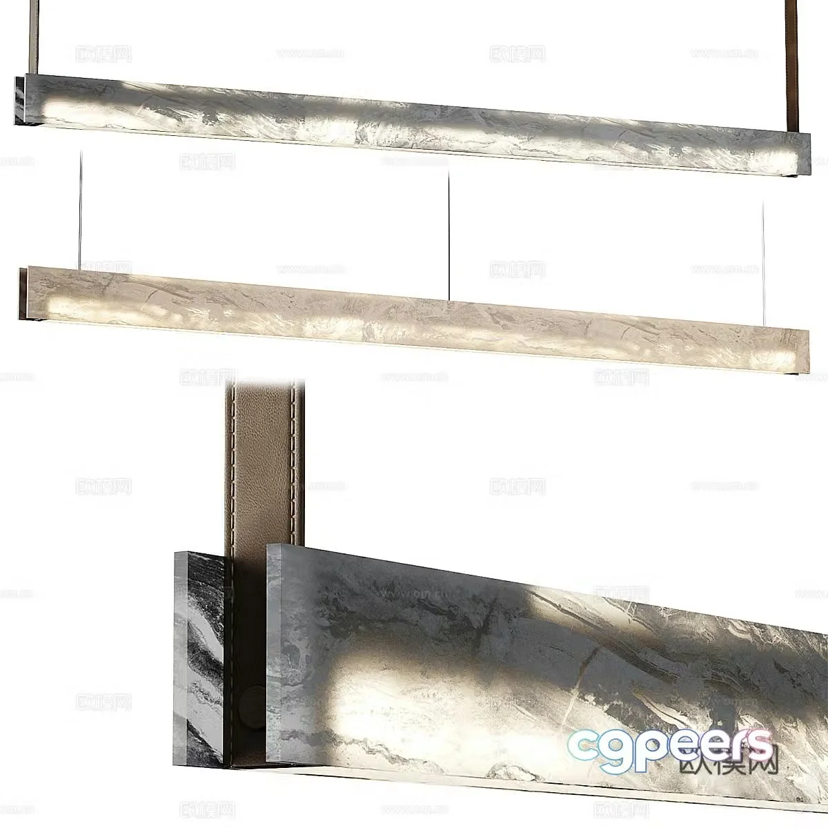 Modern Italian light luxury translucent stone long strip chandelier 3D model