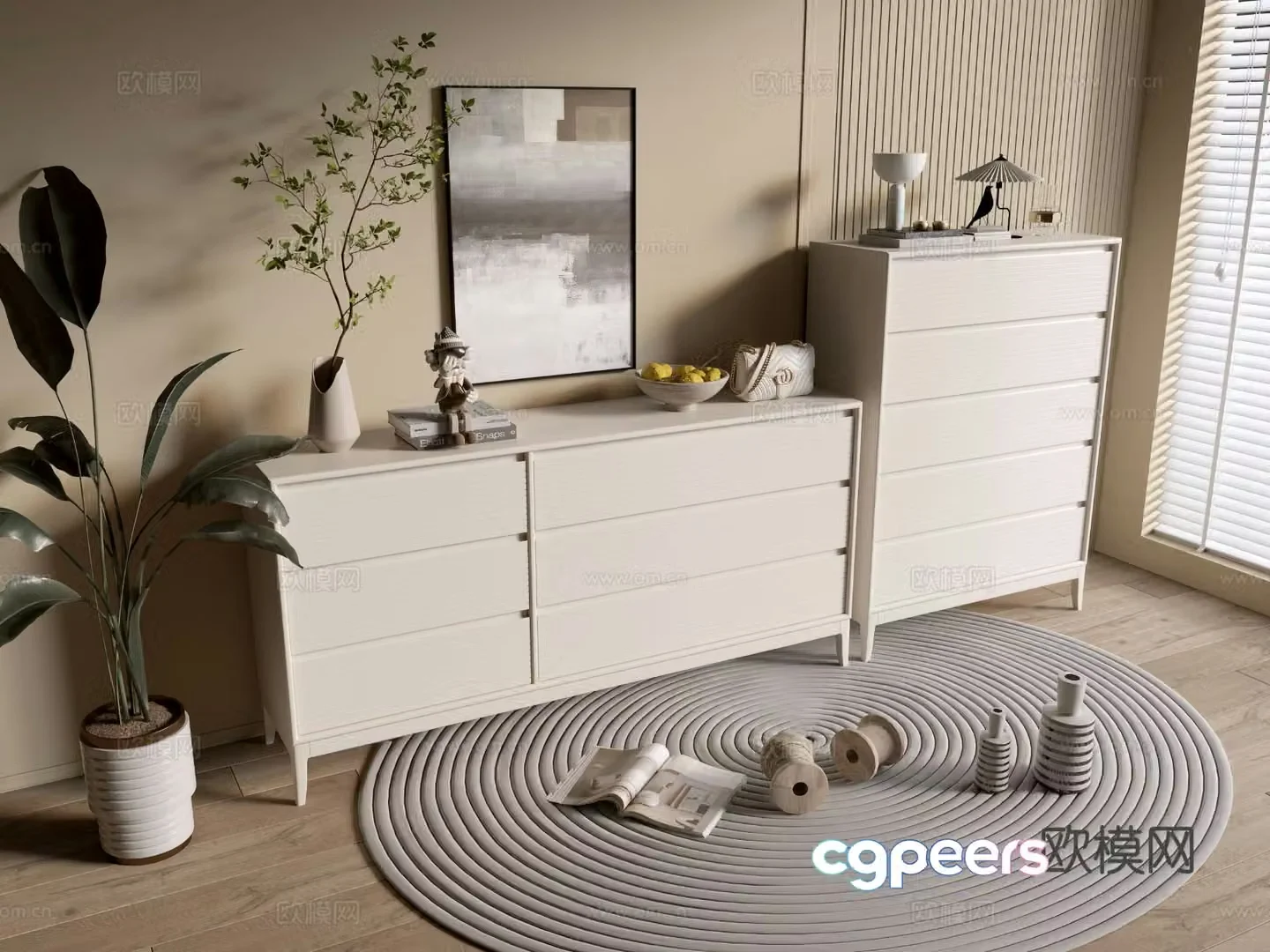 Cream style cabinet chest of drawers chest of drawers 3d model