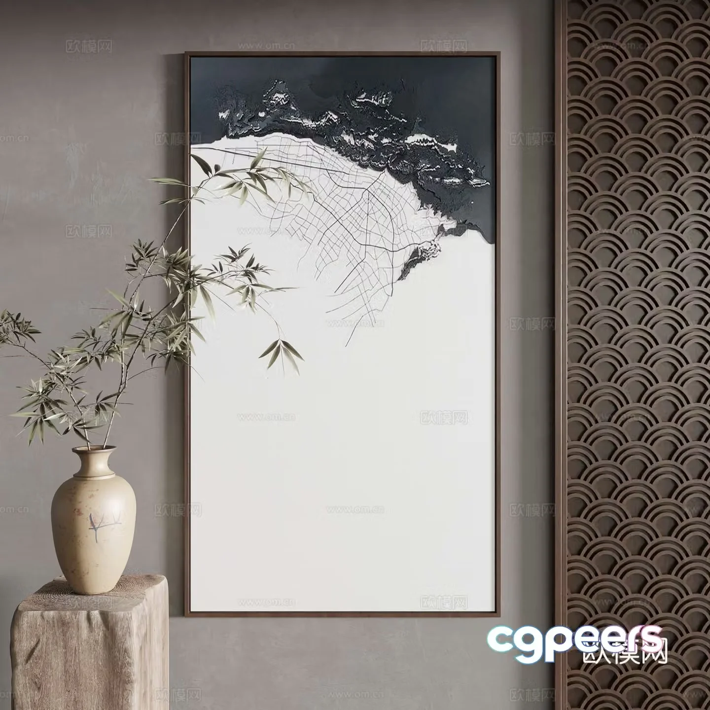 New Chinese style decorative painting 3D model