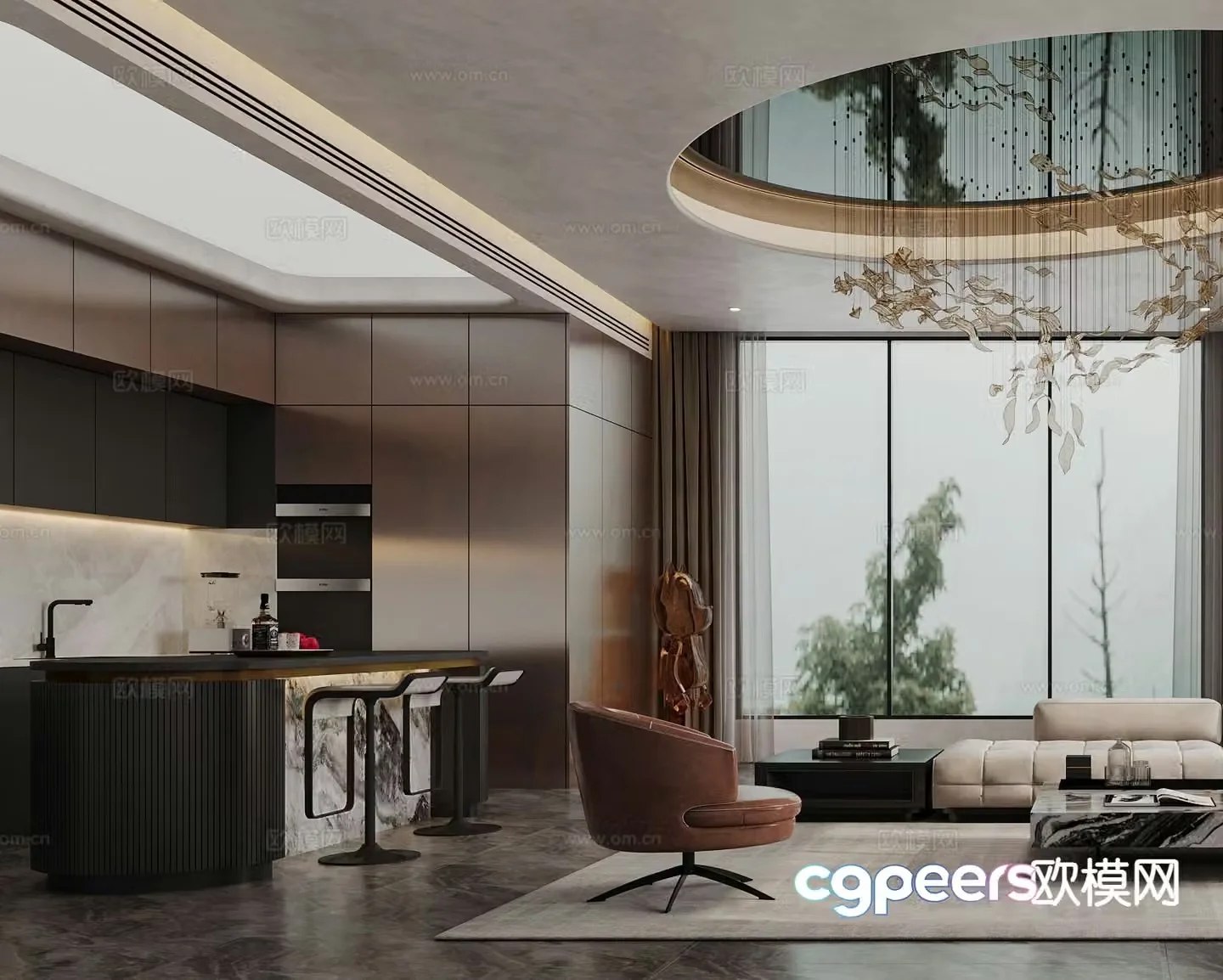 Light luxury living room large flat floor living room 3D model