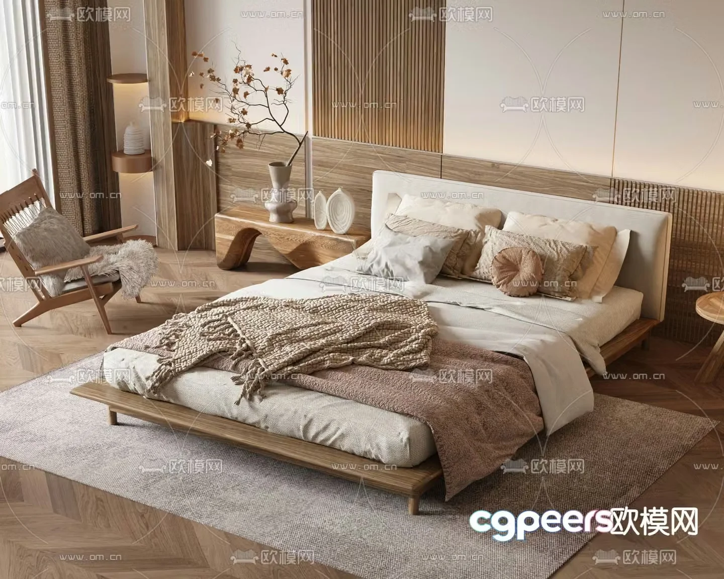 Wabi-sabi double bed 3d model