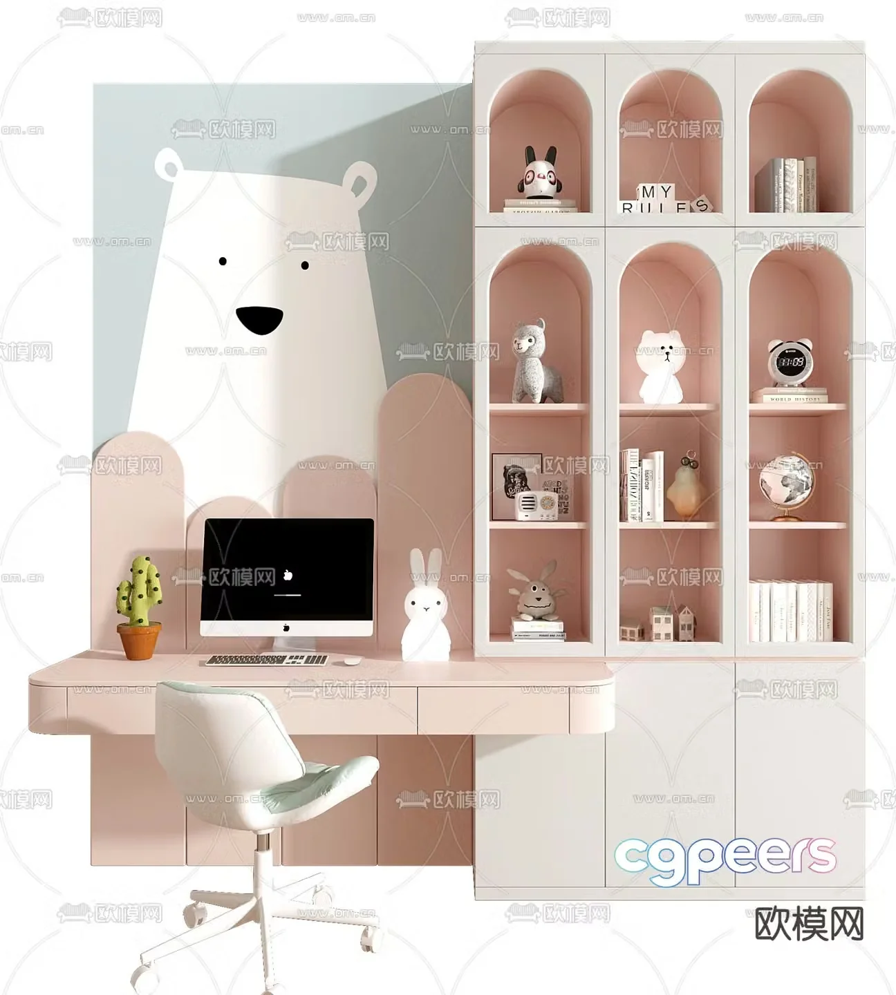 Children’s desk bookcase 3d model