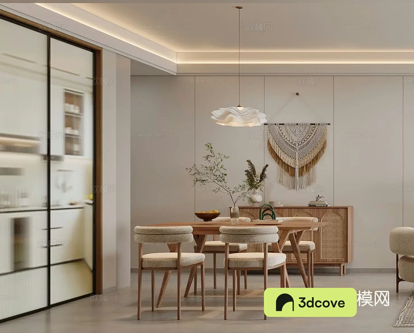 Wabi Sai Restaurant Dining Table Entrance Cabinet Decoration Cabinet Medium Style Restaurant Retro Restaurant Chandelier 3D Model
