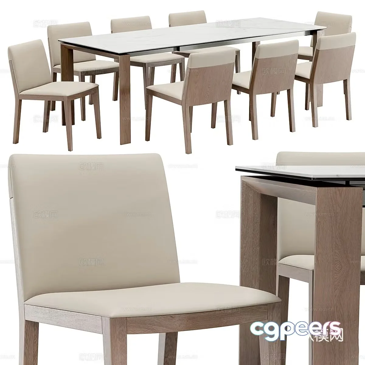 Modern dining table and chair 3d model