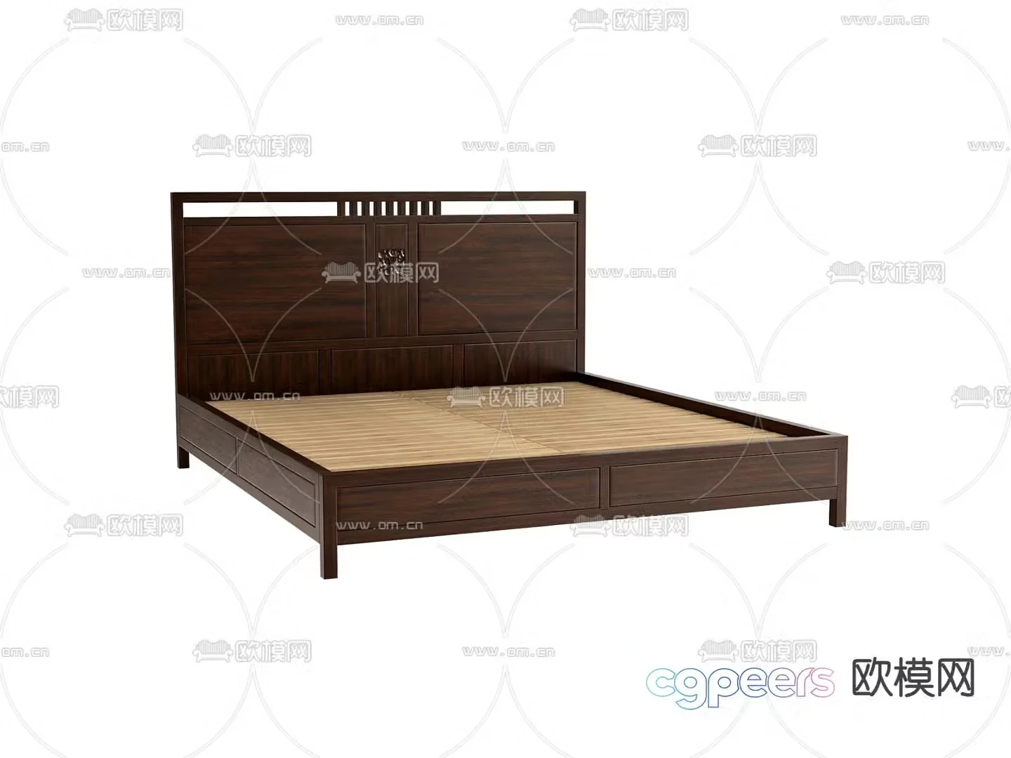 New Chinese double bed bed board 3d model