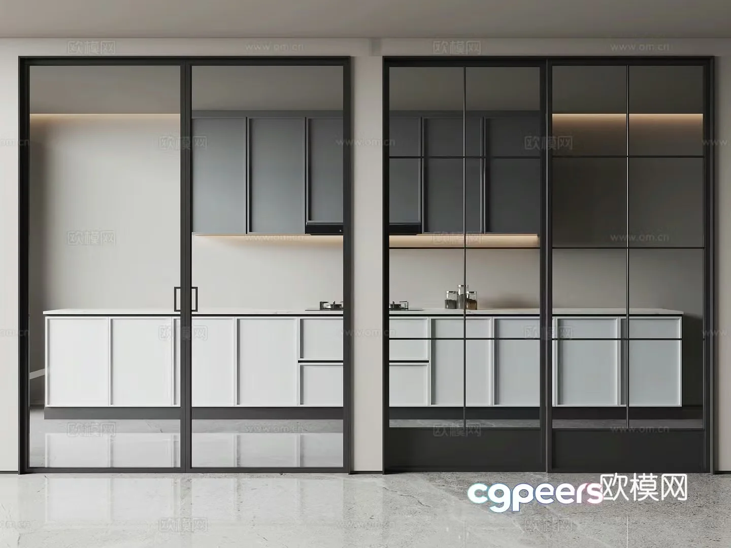 Modern kitchen door glass door wrought iron frame cabinet kitchen utensils 3d model