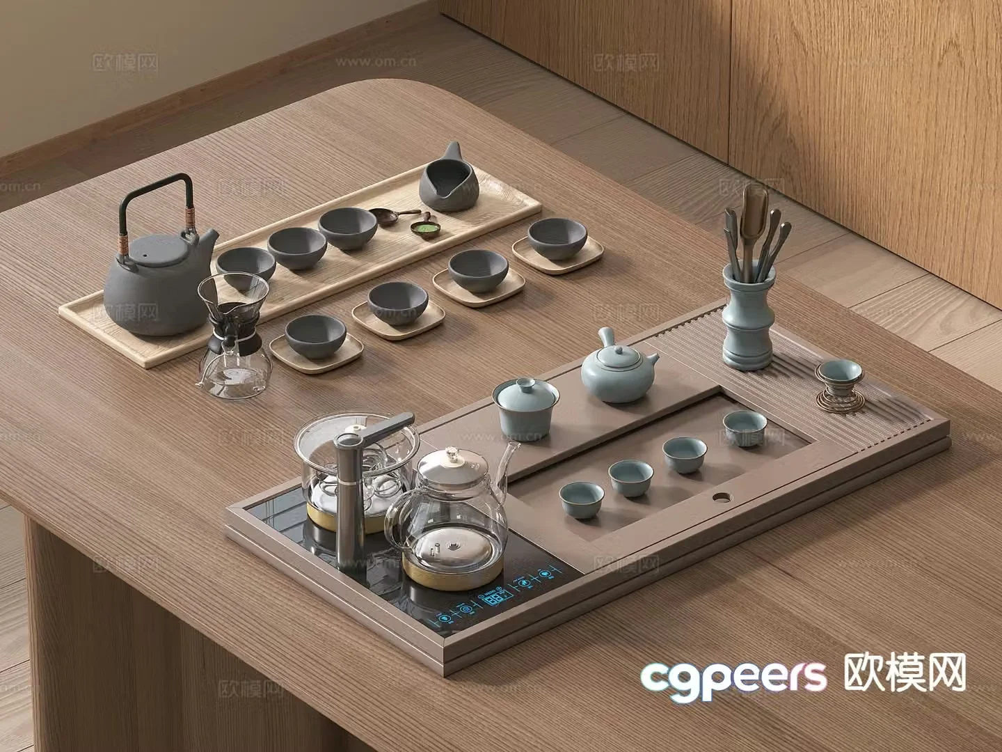 Chinese tea set tray teapot teacup 3d model