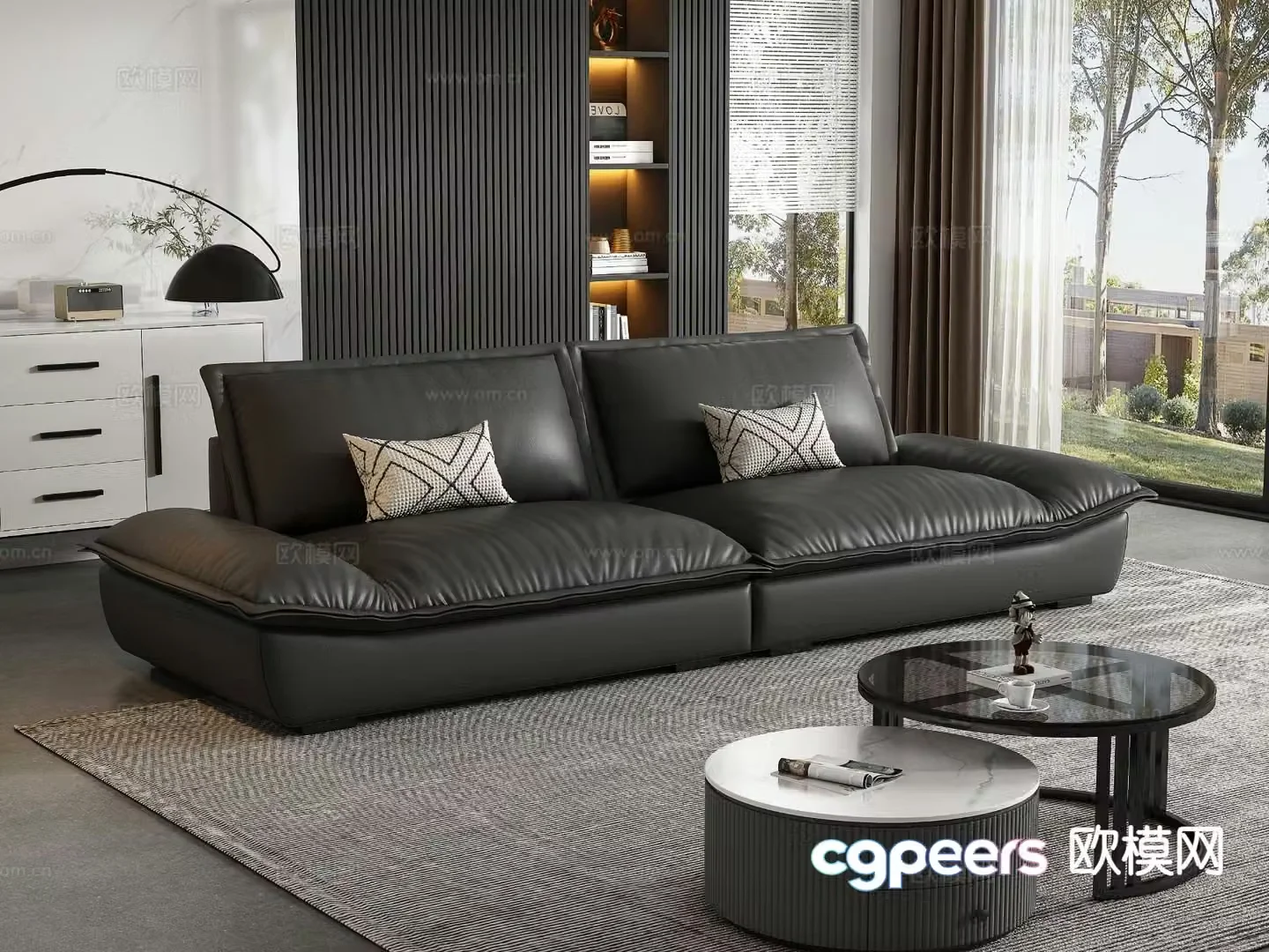 Modern leather sofa loveseat 3d model