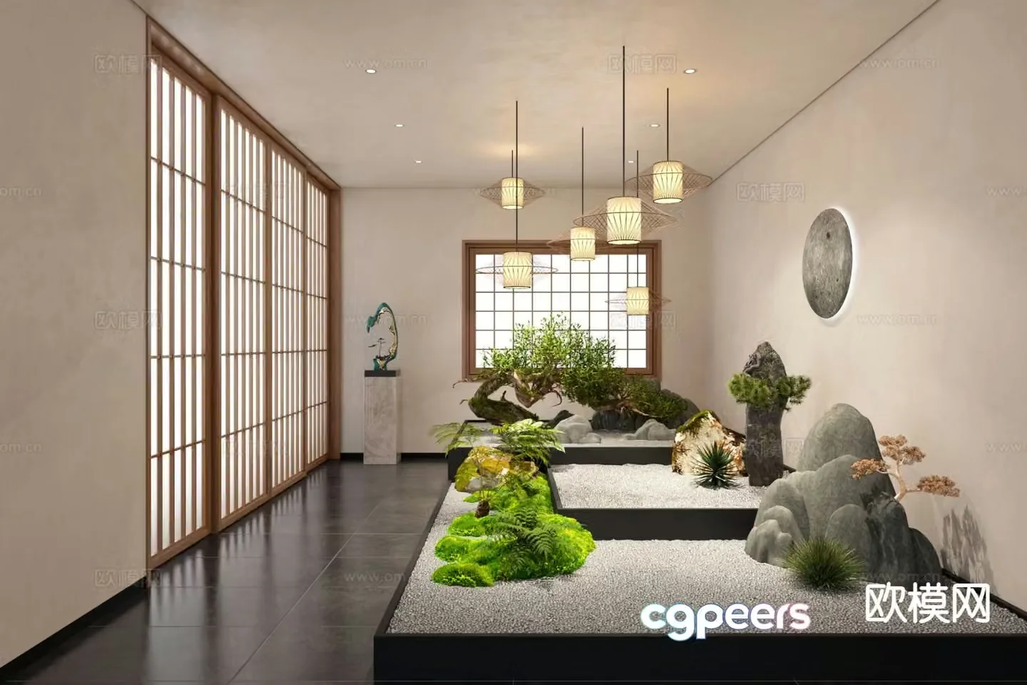 New Chinese style indoor landscaping 3D model