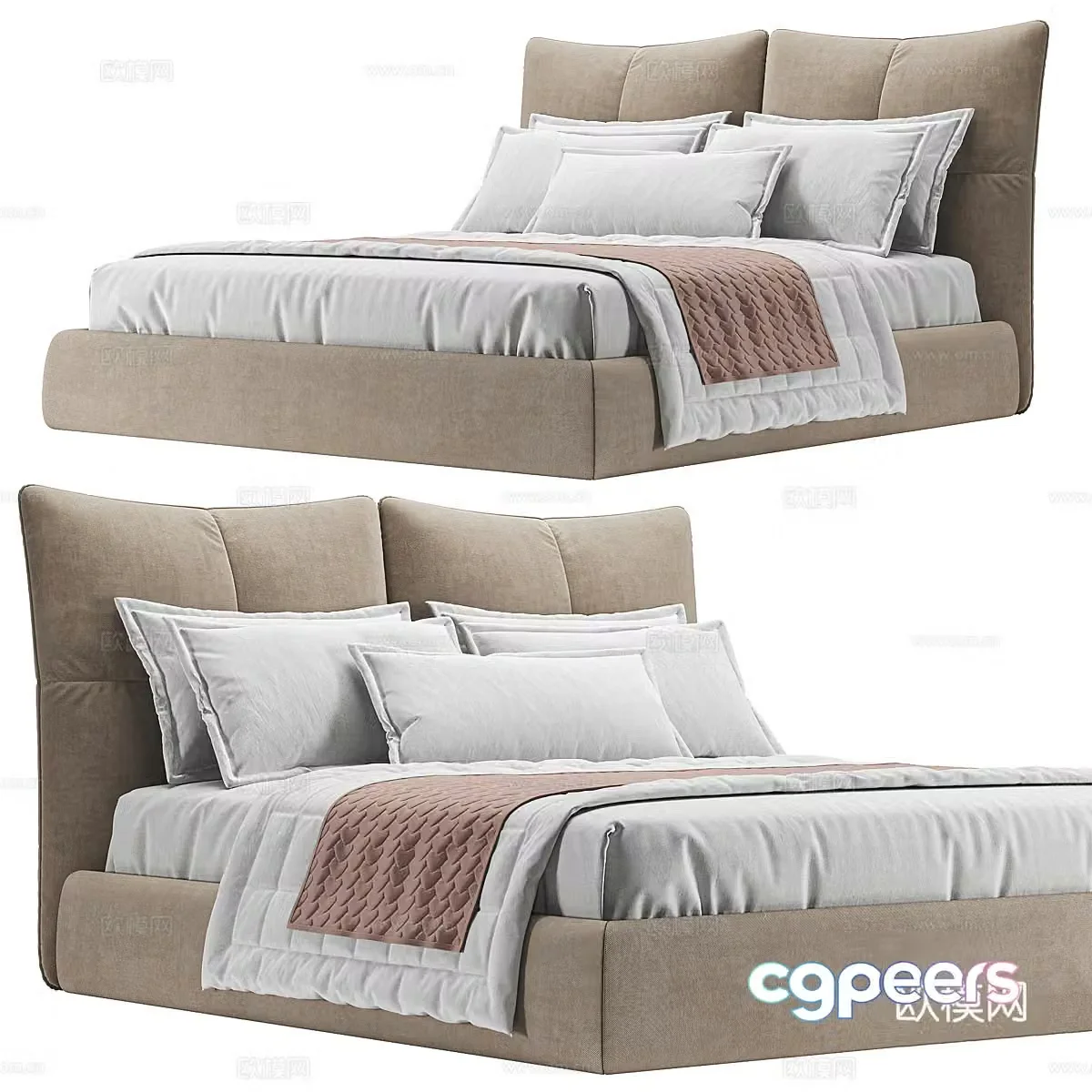 Modern cream style double bed 3d model